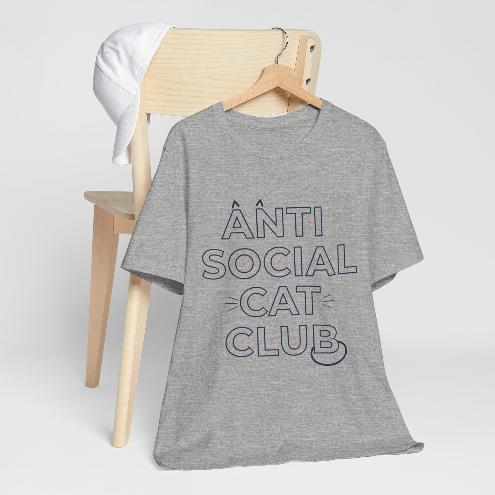 Outline 'ANTI SOCIAL CAT CLUB' Typography Tee | hollow font, minimalist outline text shirt