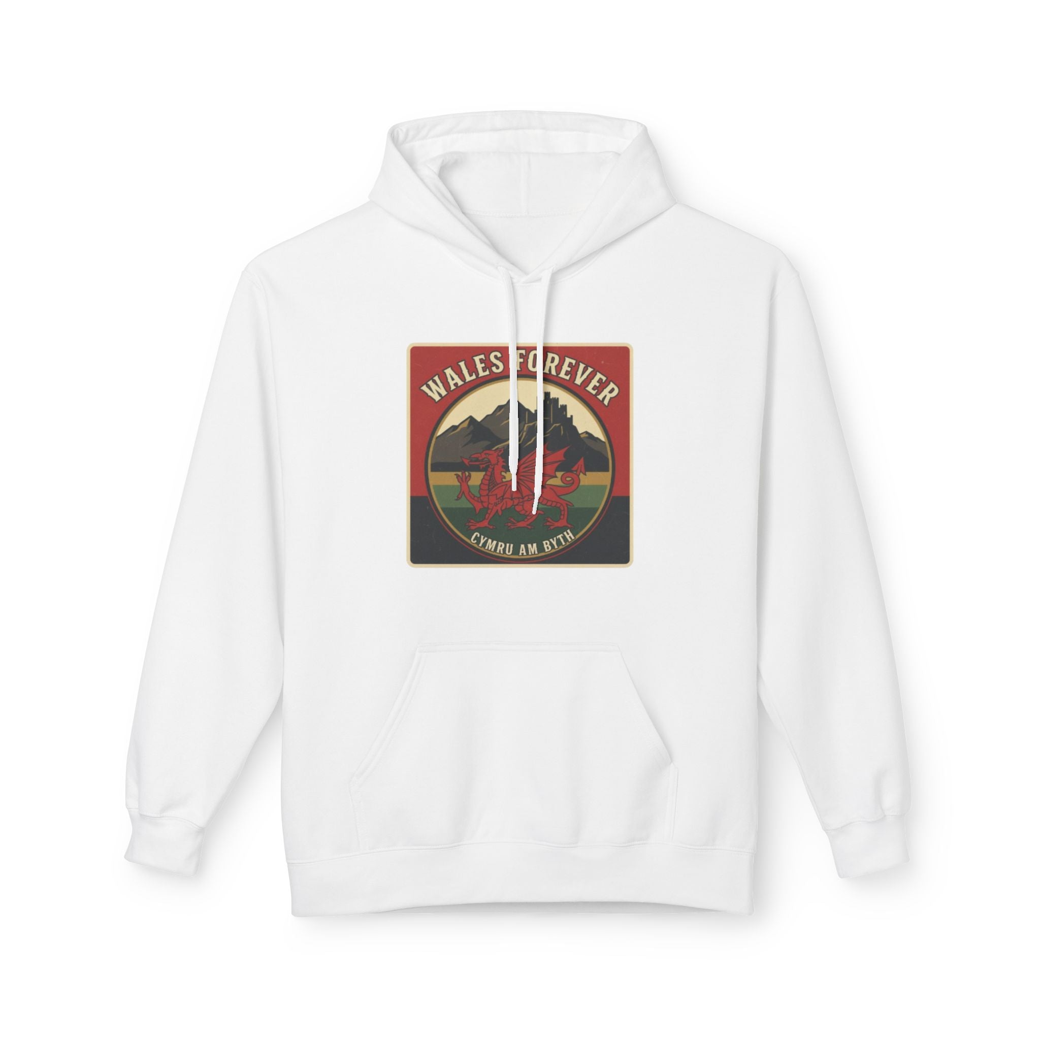 Wales Forever Hoodie — Vintage Welsh Dragon Mountain Graphic