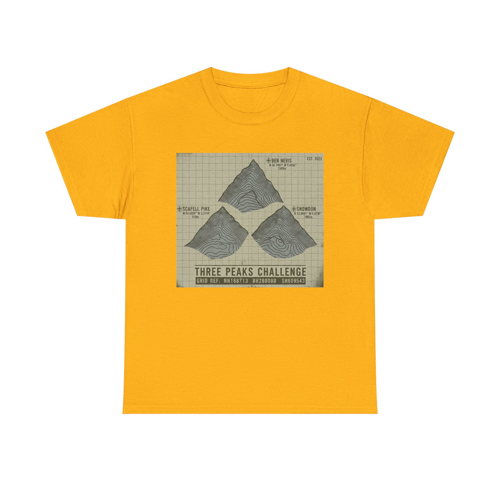 Three Peaks Challenge Graphic T-Shirt — Retro UK Mountain Summit Tee