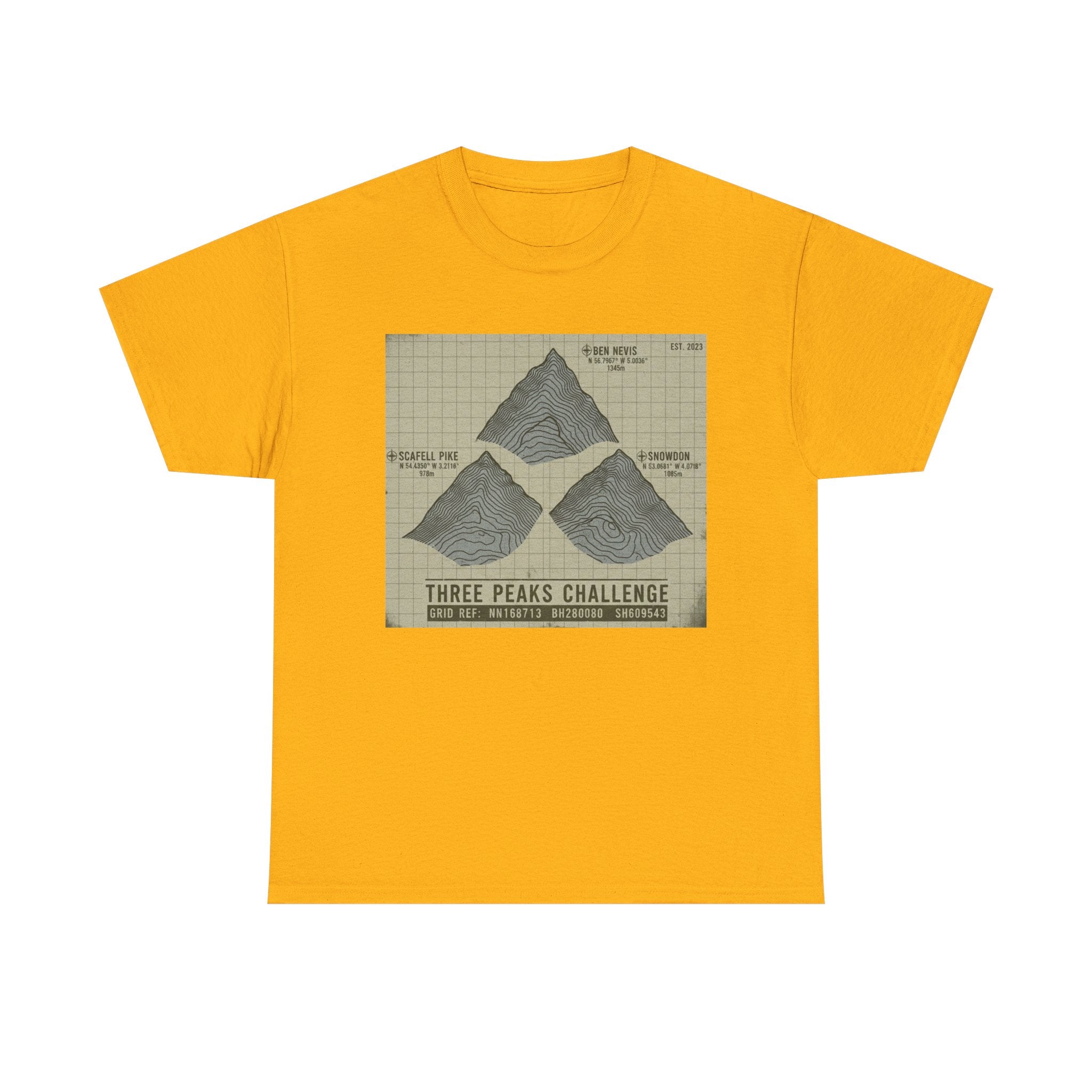 Three Peaks Challenge Graphic T-Shirt — Retro UK Mountain Summit Tee