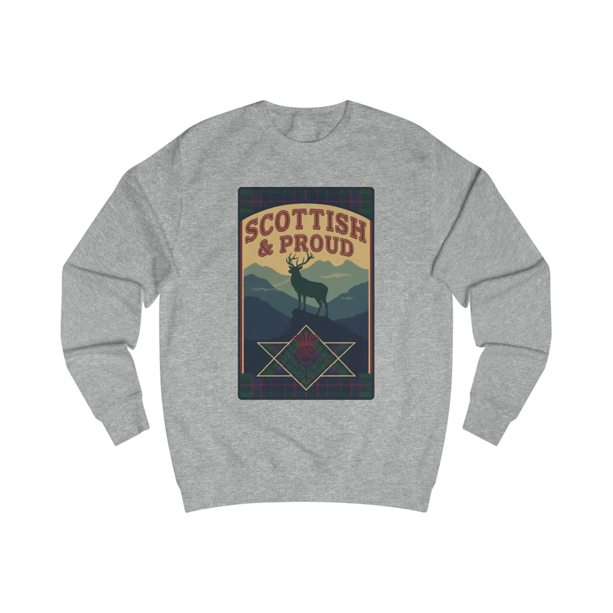 Scottish & Proud Sweatshirt — Retro Stag Mountain Design