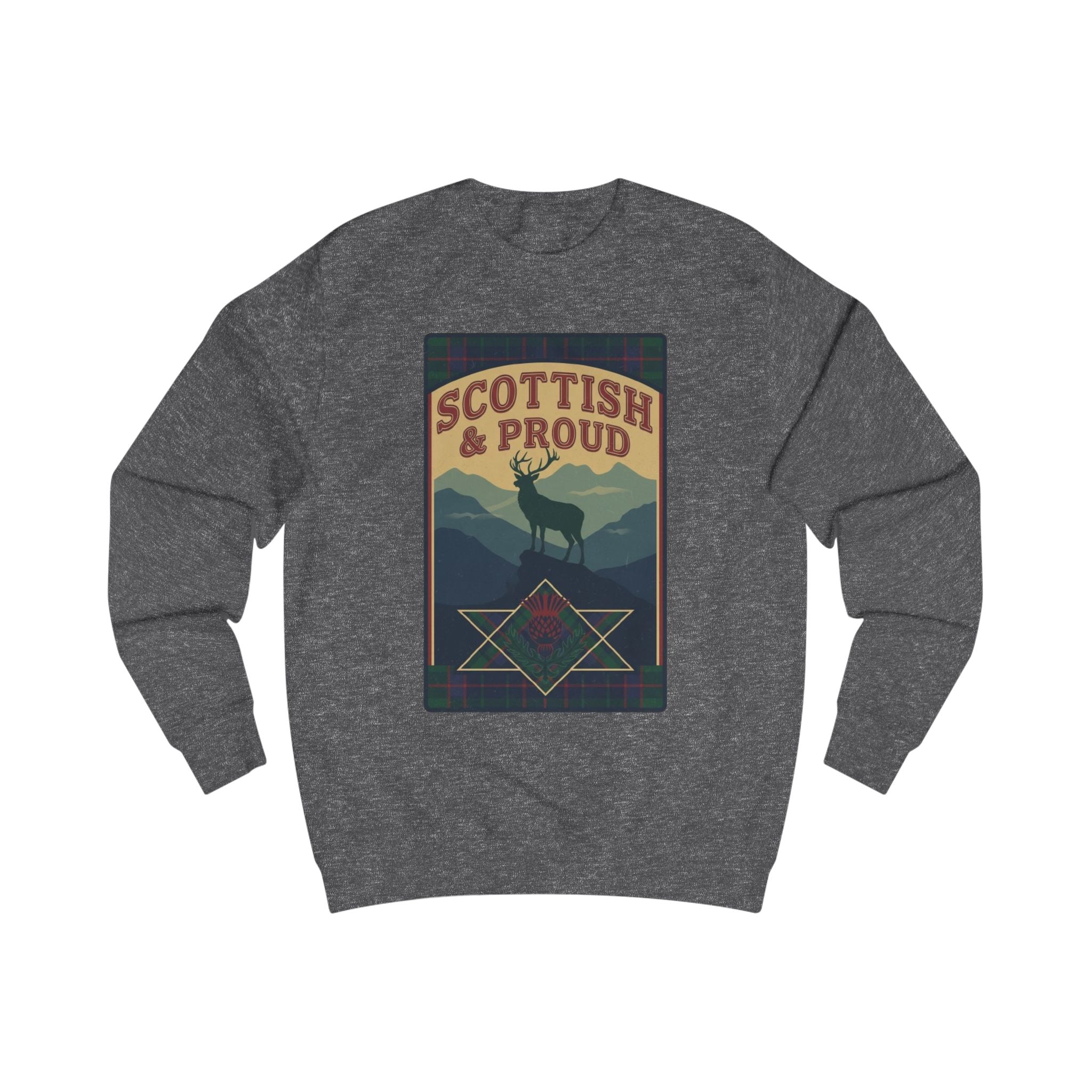 Scottish & Proud Sweatshirt — Retro Stag Mountain Design