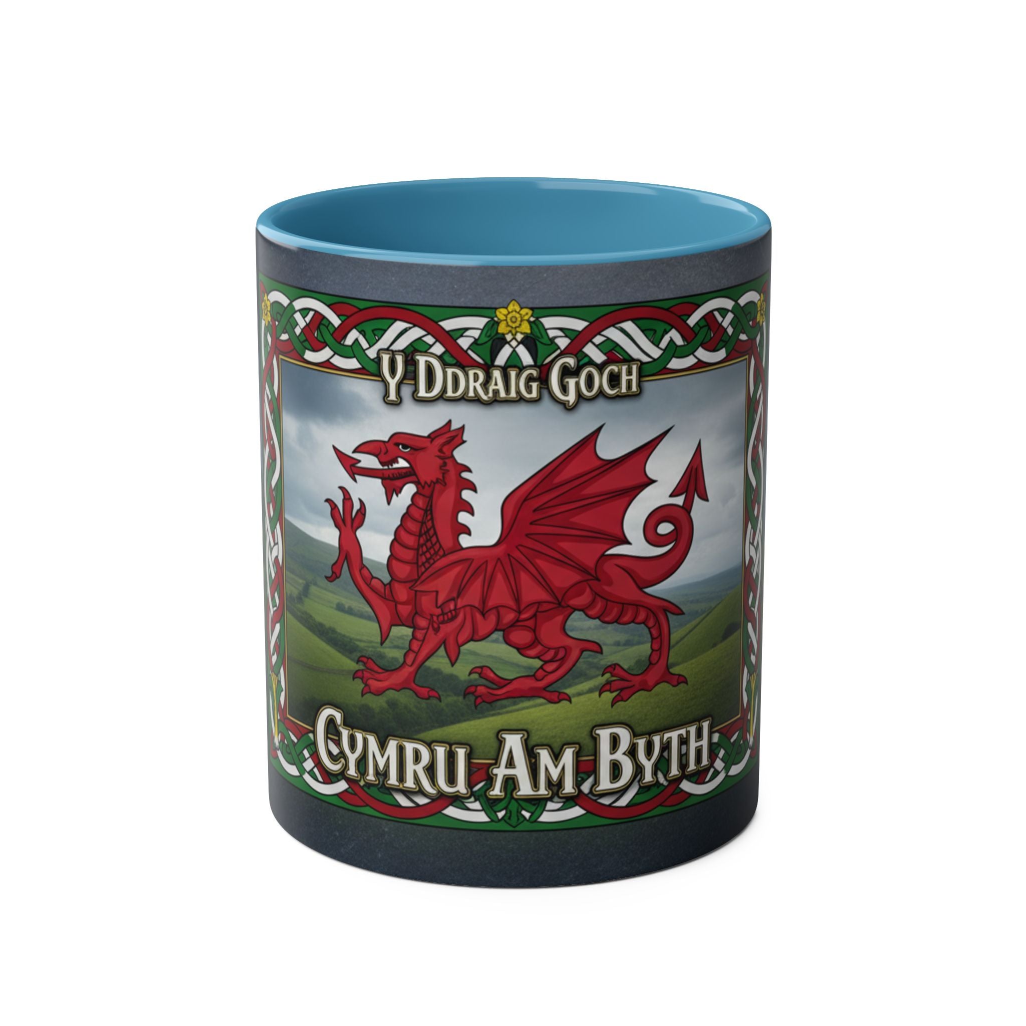 Welsh Dragon Coffee Mug — "Cymru Am Byth" Two-Tone 11oz