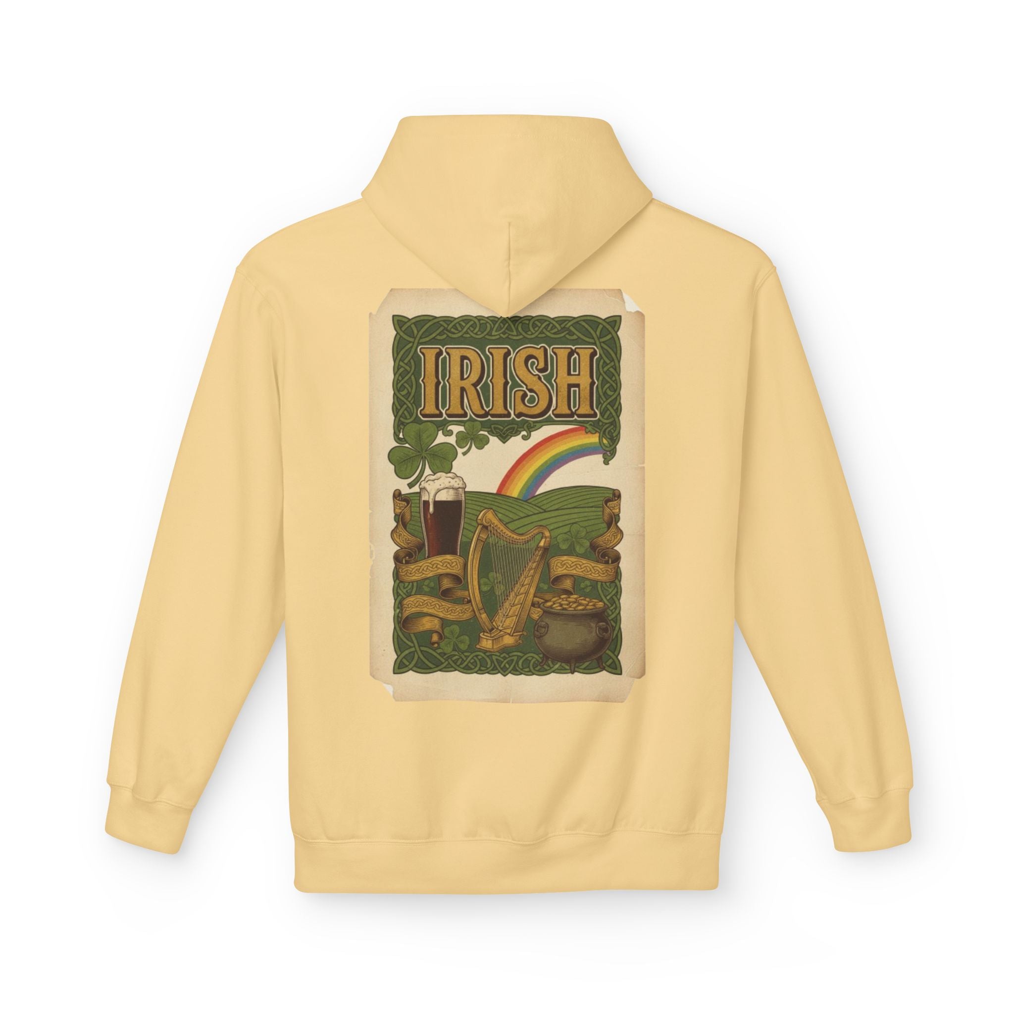 Irish Vintage Poster Hoodie – Retro Rainbow & Harp St. Patrick’s Sweatshirt