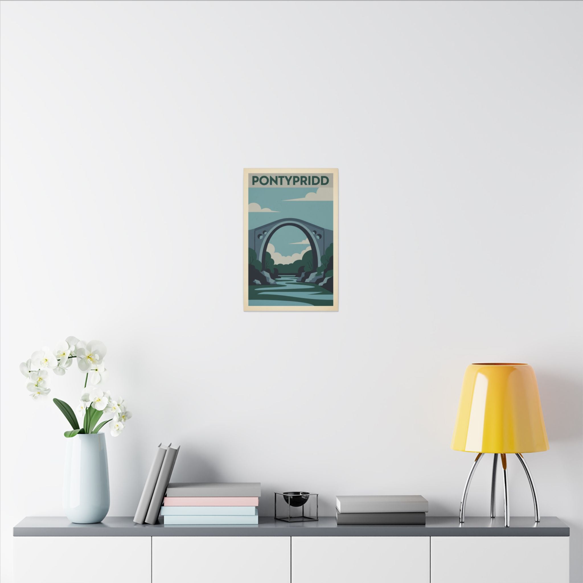 Pontypridd Bridge Matte Canvas Wall Art Vintage Travel Poster Print