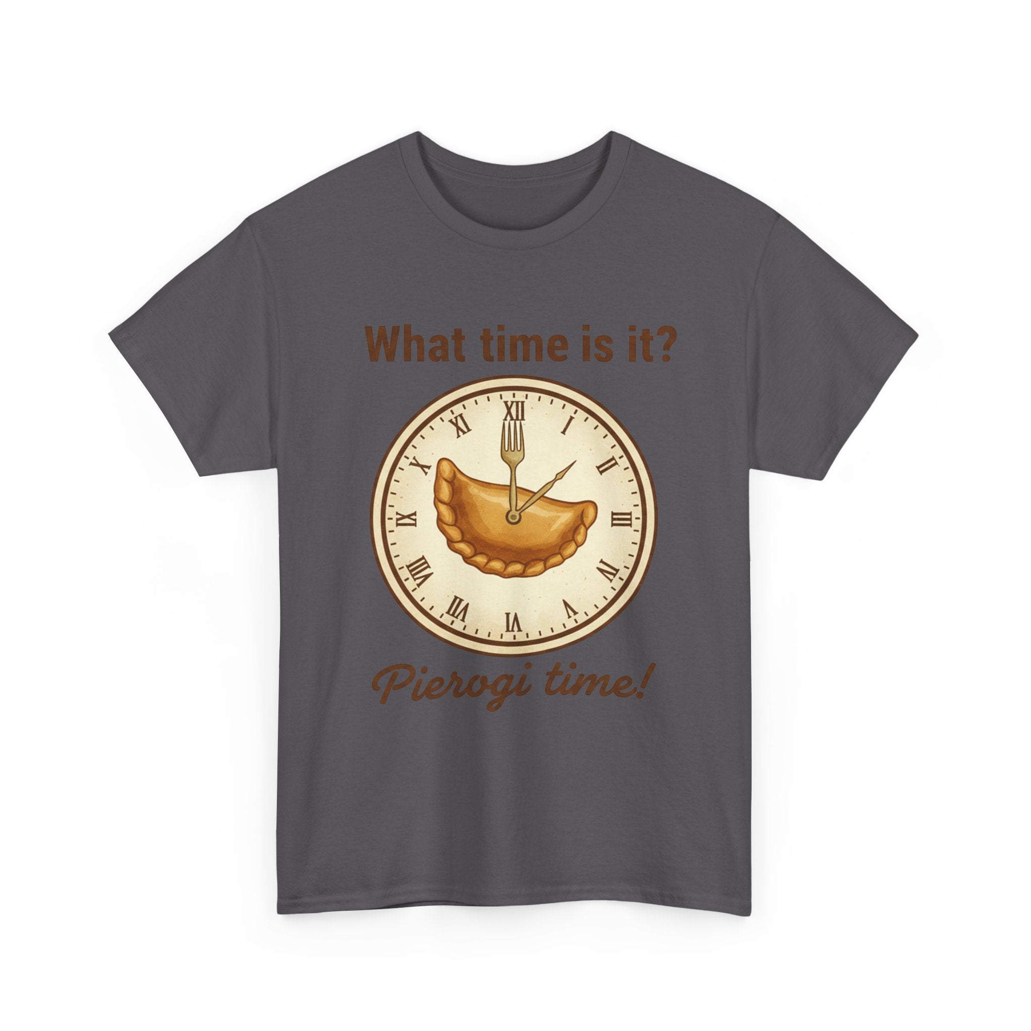 Pierogi Time T‑Shirt — "What time is it? Pierogi time!" Vintage Clock Food Tee