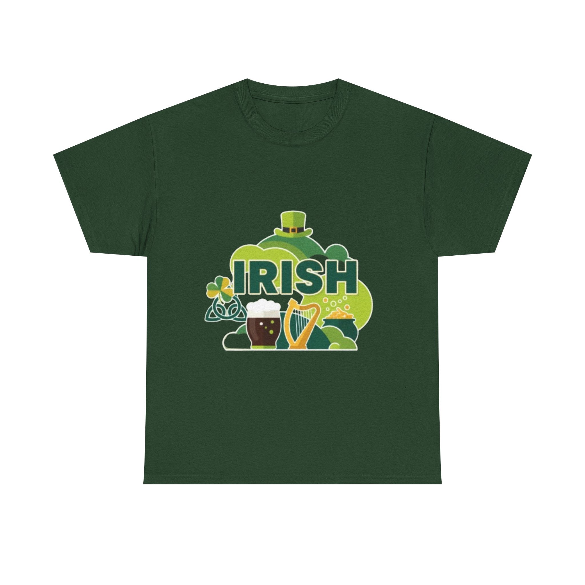 Irish St. Patrick's Day T-Shirt — Shamrock, Harp & Leprechaun Hat Design