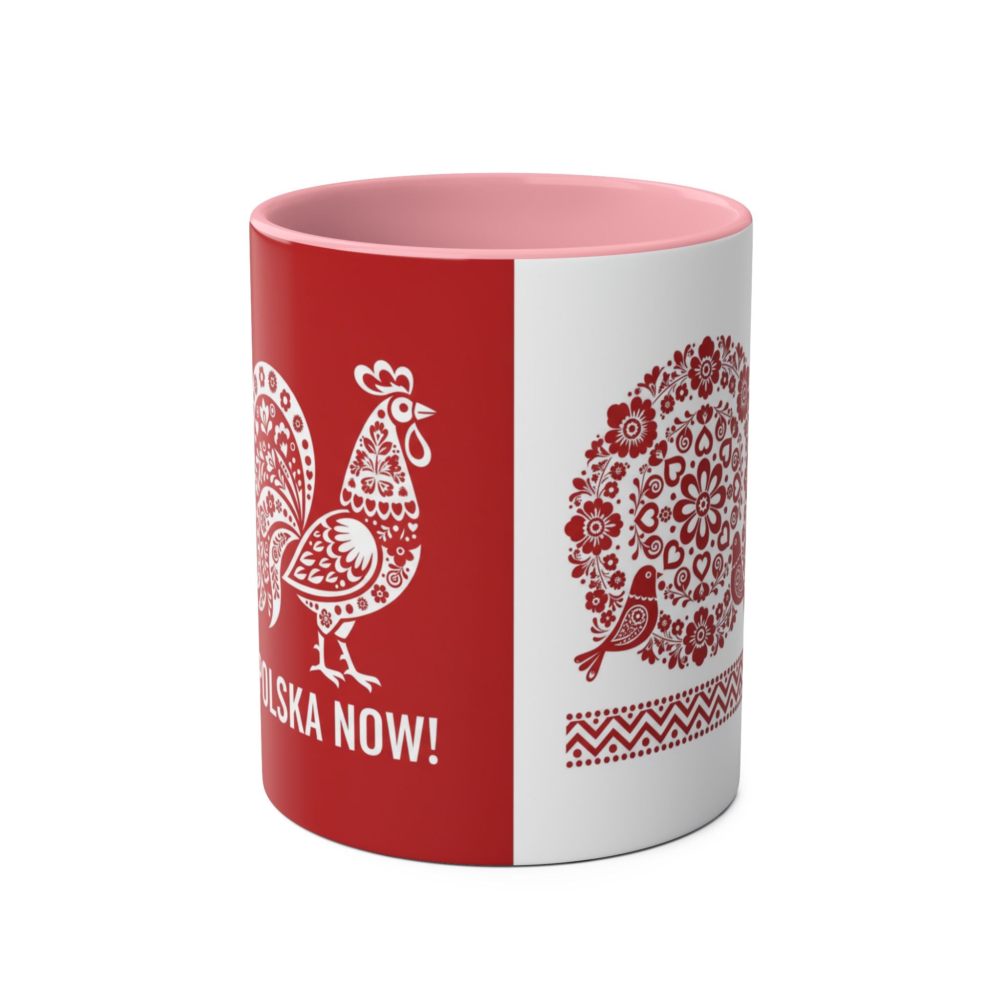 Polish Folk Rooster Coffee Mug — 'Polska Now!' Two-Tone 11oz Ceramic