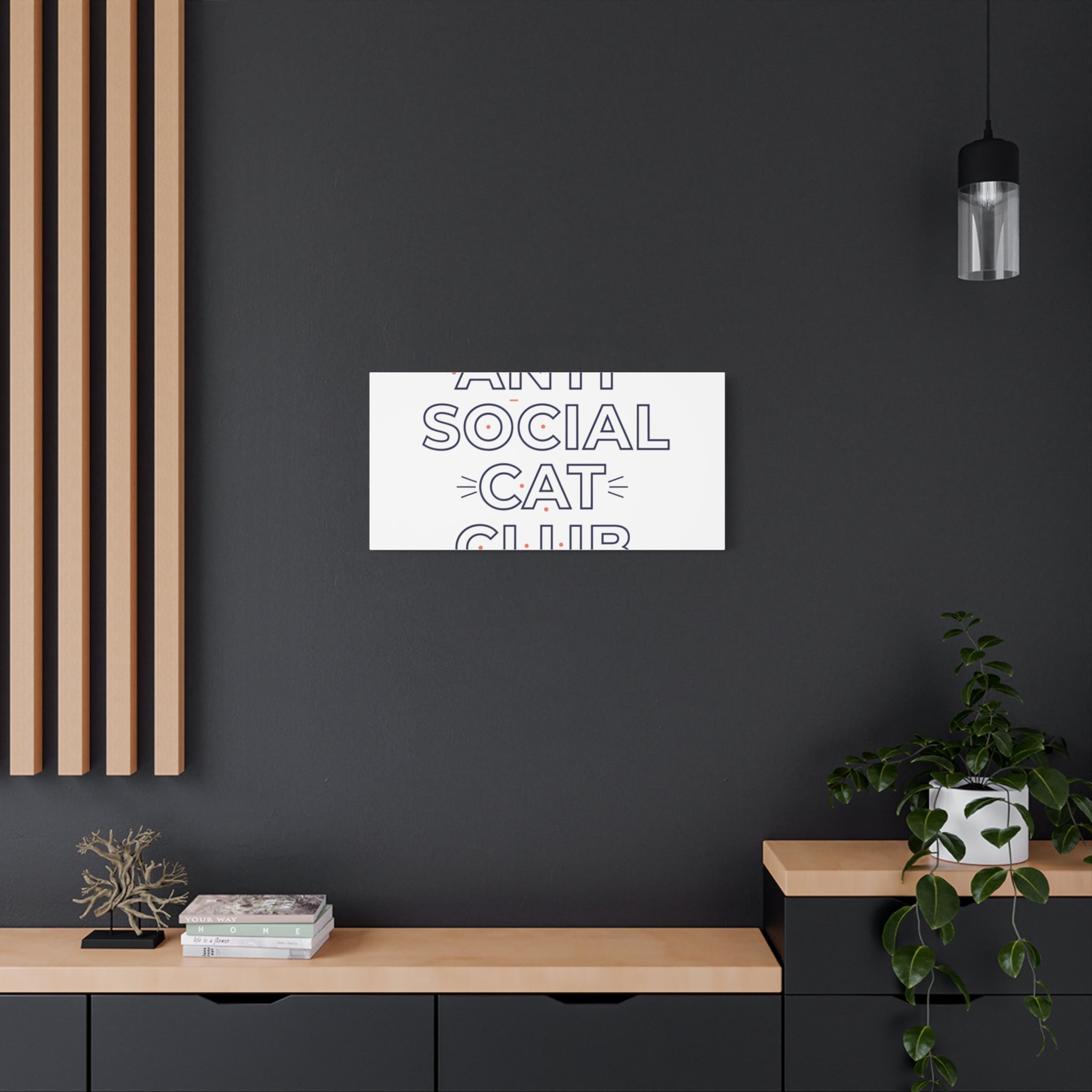 Anti Social Cat Club Canvas | Outline-Only Typography, Hollow Letter Art