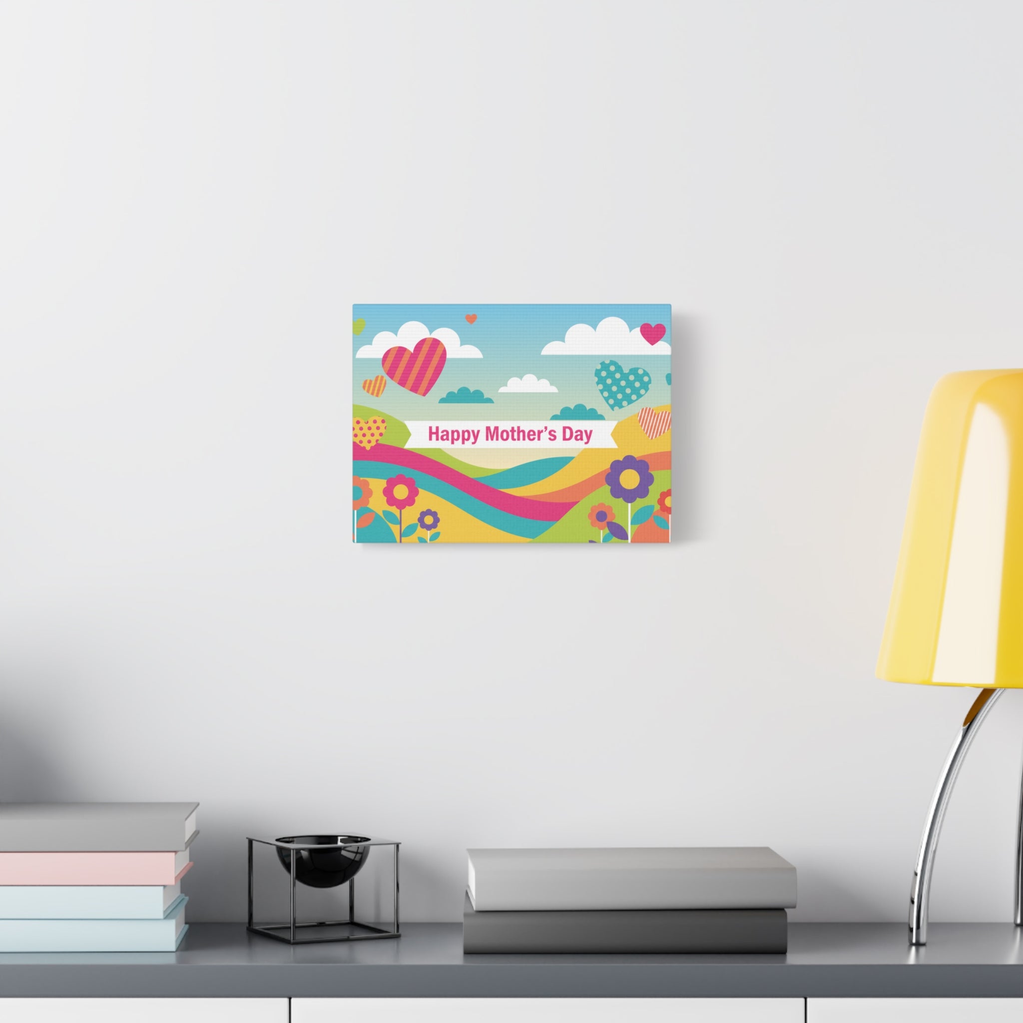 Mother's Day Canvas Wall Art — 'Happy Mother's Day' Colorful Floral Heart Print