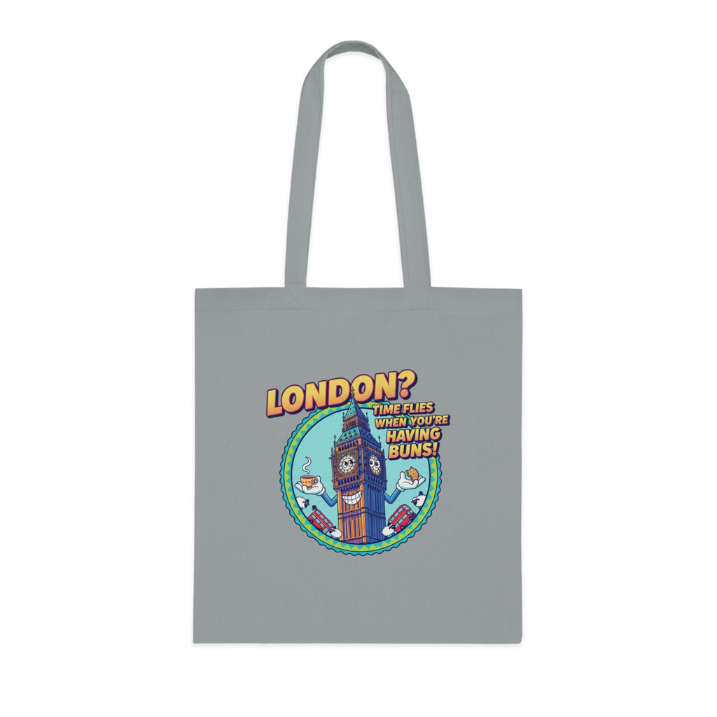 London? Having Buns! Big Ben Cartoon Cotton Tote Bag — Funny UK Travel Gift