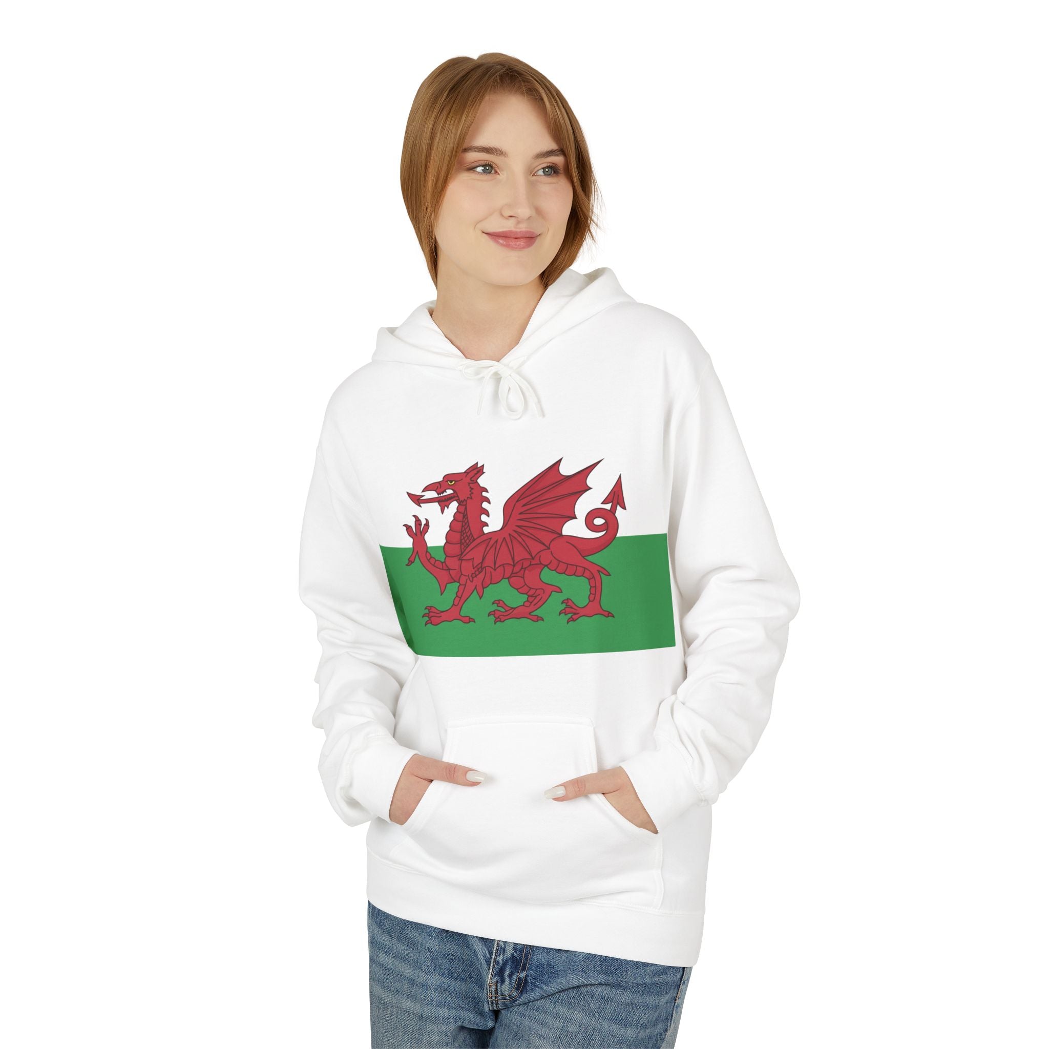 Welsh Dragon Hoodie — Retro Flag Front & Cute Red Dragon Back