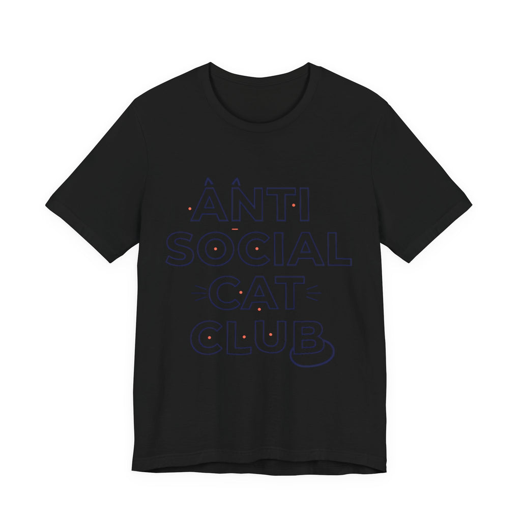 Outline 'ANTI SOCIAL CAT CLUB' Typography Tee | hollow font, minimalist outline text shirt