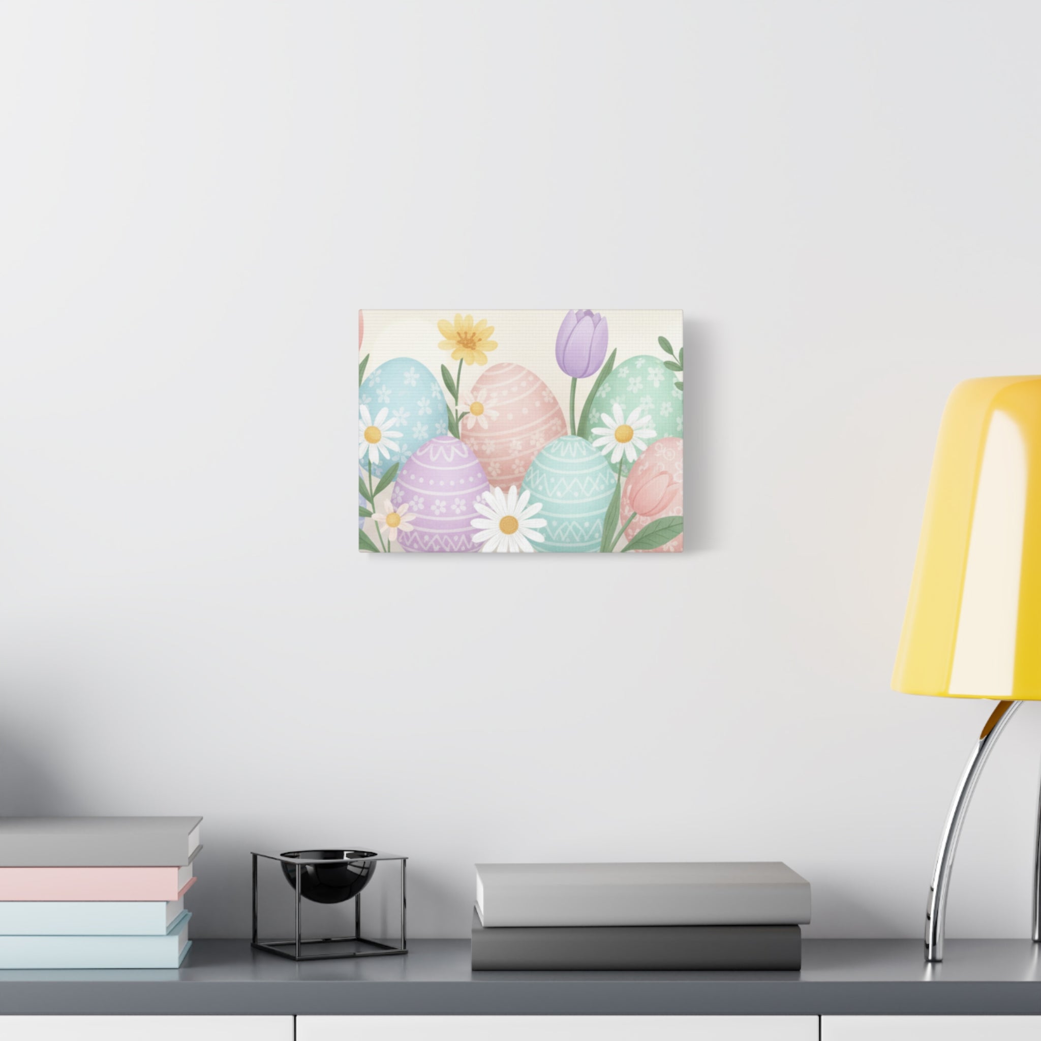 Easter Pastel Eggs Canvas Art – Floral Spring Matte Stretched Wall Decor