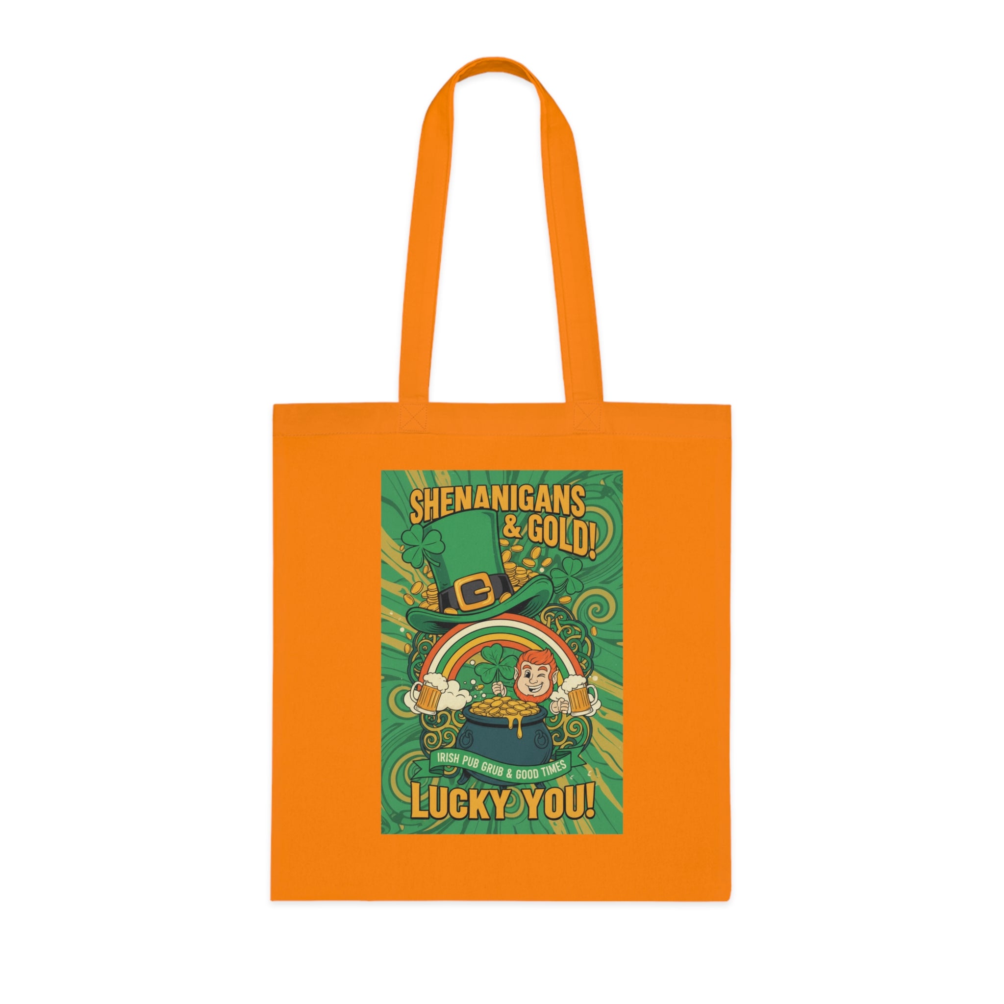 St. Patrick’s Day Tote Bag — “Shenanigans & Gold! Lucky You!” Cotton Grocery Tote