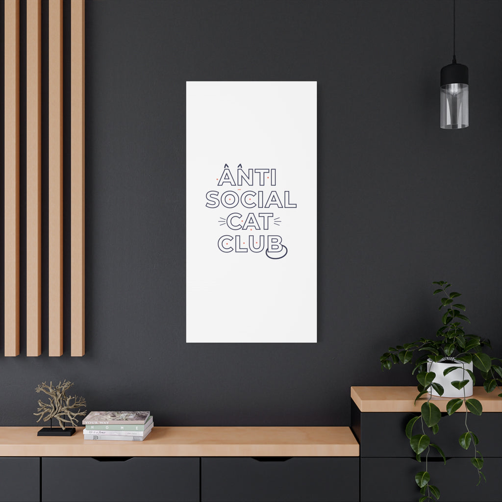Anti Social Cat Club Canvas | Outline-Only Typography, Hollow Letter Art