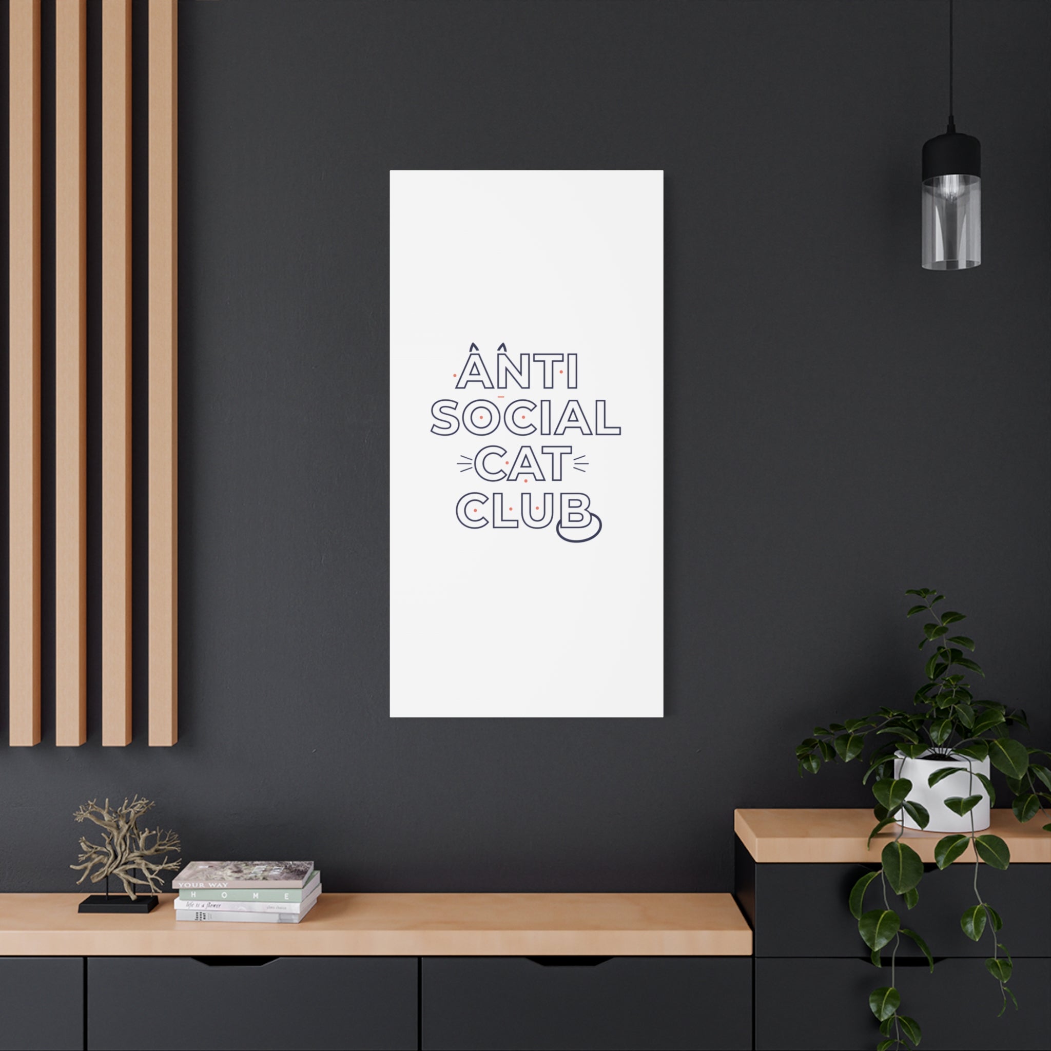 Anti Social Cat Club Canvas | Outline-Only Typography, Hollow Letter Art