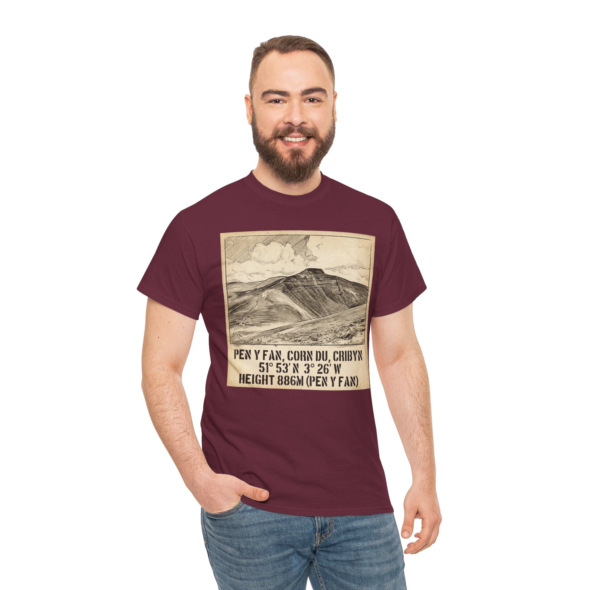 Pen y Fan Summit Coordinates T-Shirt — Vintage Mountain Peak Tee