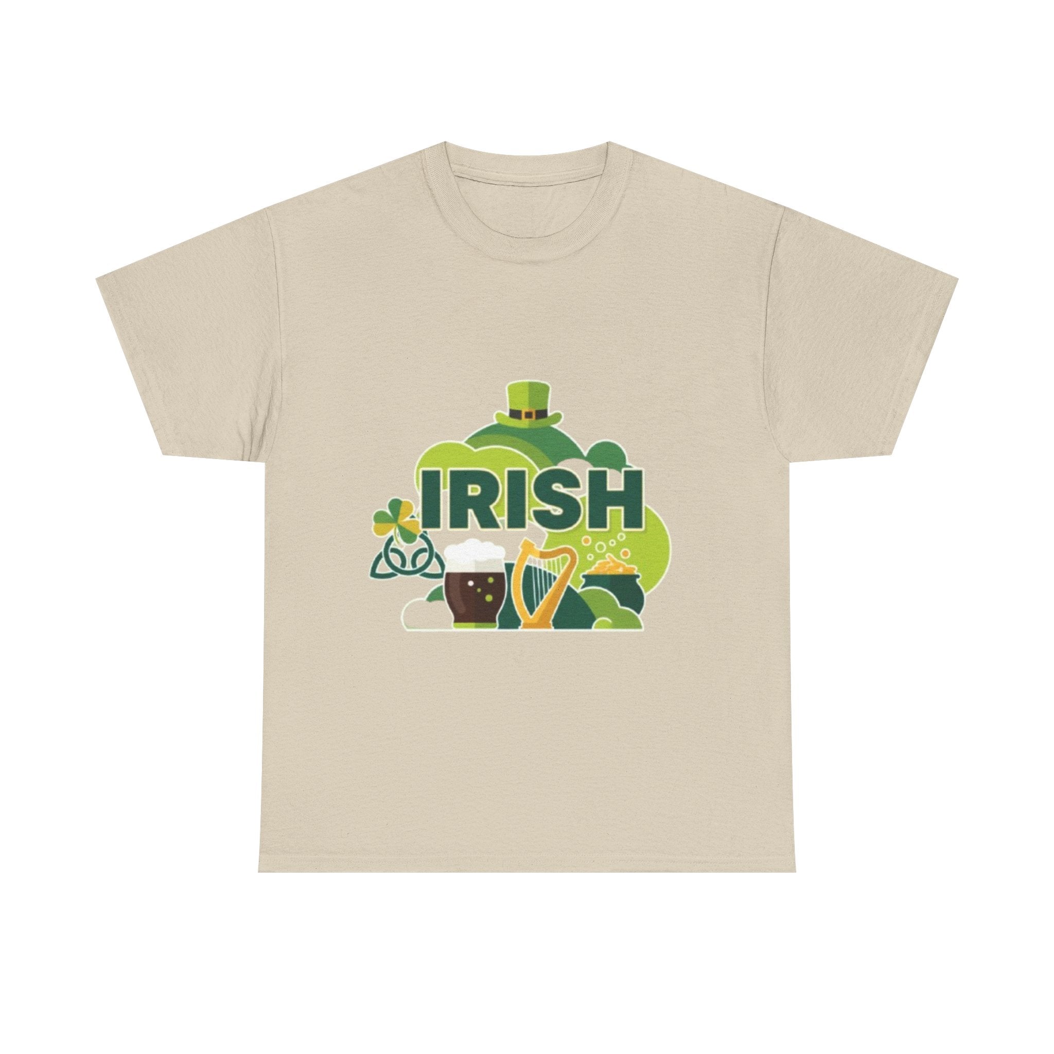 Irish St. Patrick's Day T-Shirt — Shamrock, Harp & Leprechaun Hat Design