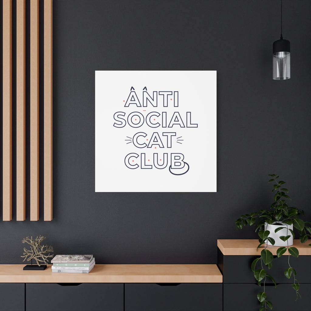 Anti Social Cat Club Canvas | Outline-Only Typography, Hollow Letter Art
