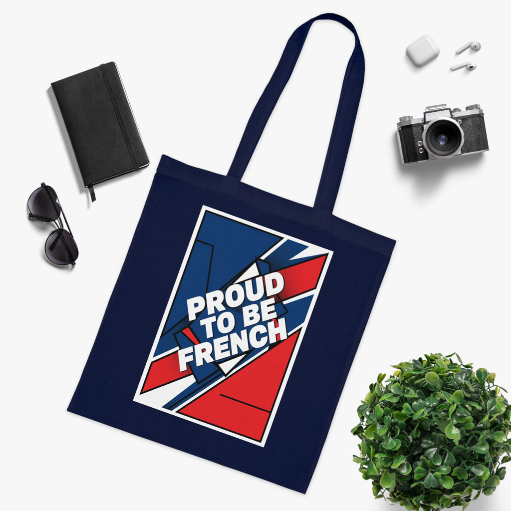 Proud to Be French Cotton Tote Bag — Blue & Red Patriotic Market Bag