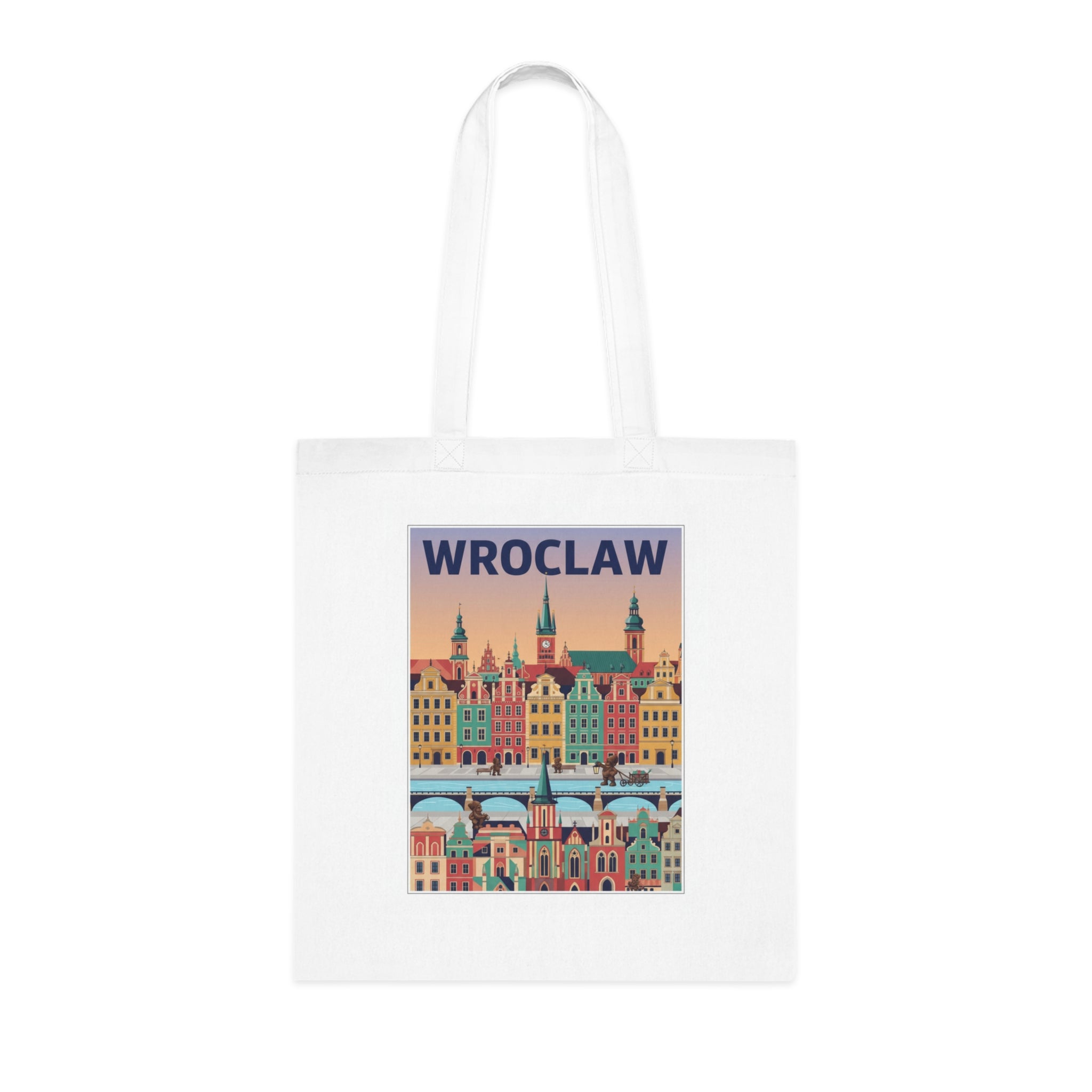 Wroclaw Cityscape Cotton Tote — Retro Polish Travel Market Bag