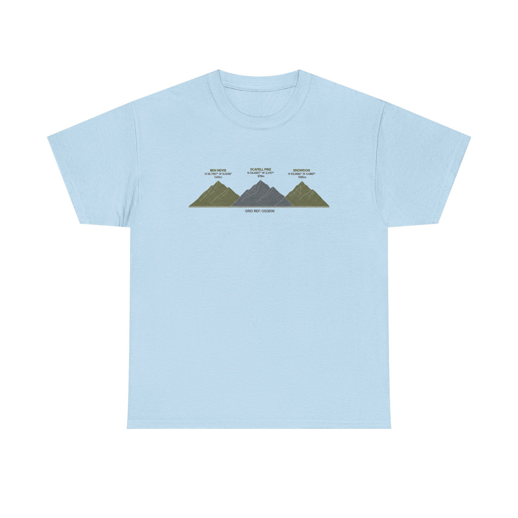 Three Peaks Challenge Graphic T-Shirt — Retro UK Mountain Hiking Tee