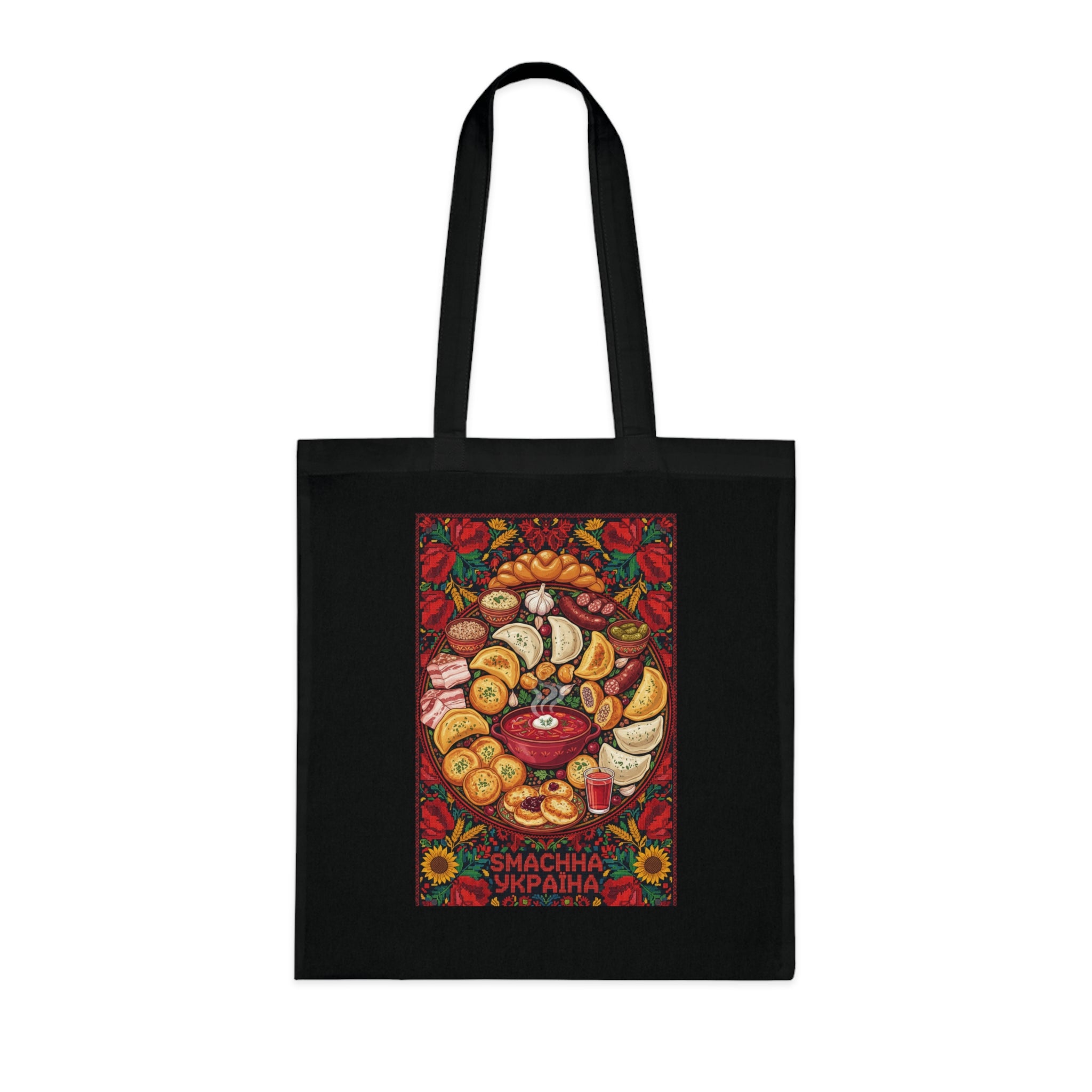 Ukrainian Harvest Cotton Tote — Traditional Pysanka & Sunflower Market Bag
