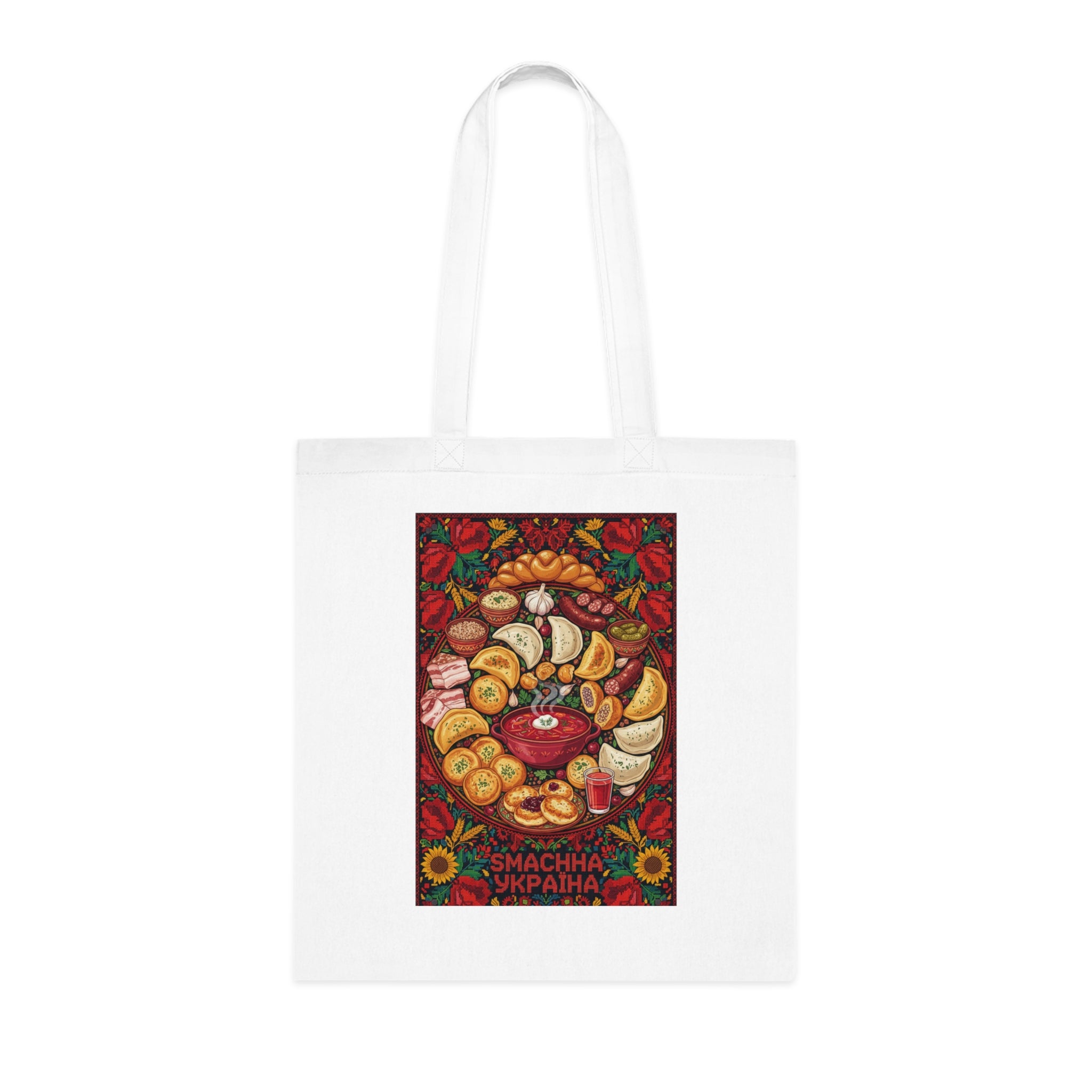 Ukrainian Harvest Cotton Tote — Traditional Pysanka & Sunflower Market Bag