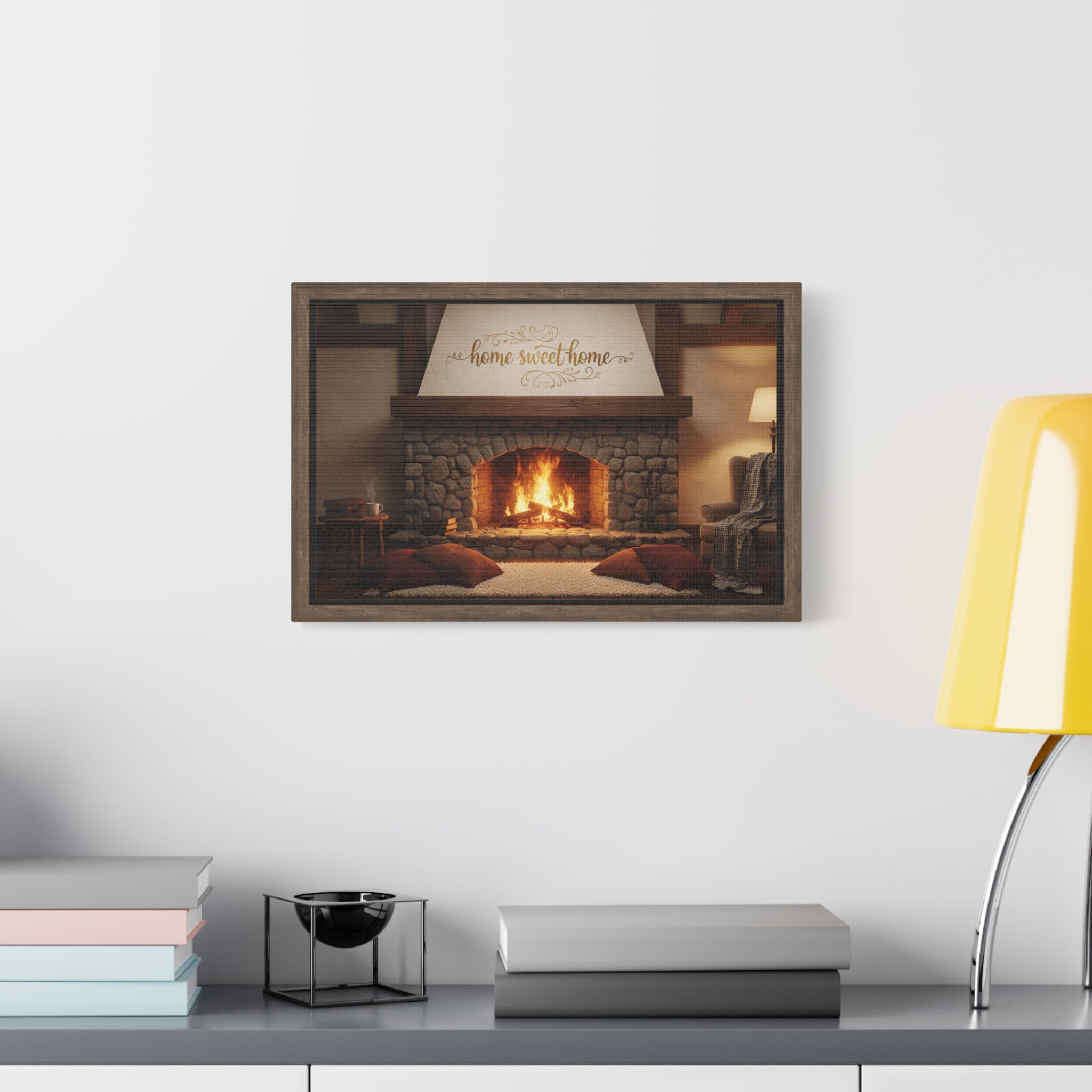 Home Sweet Home Fireplace Matte Canvas Wall Art