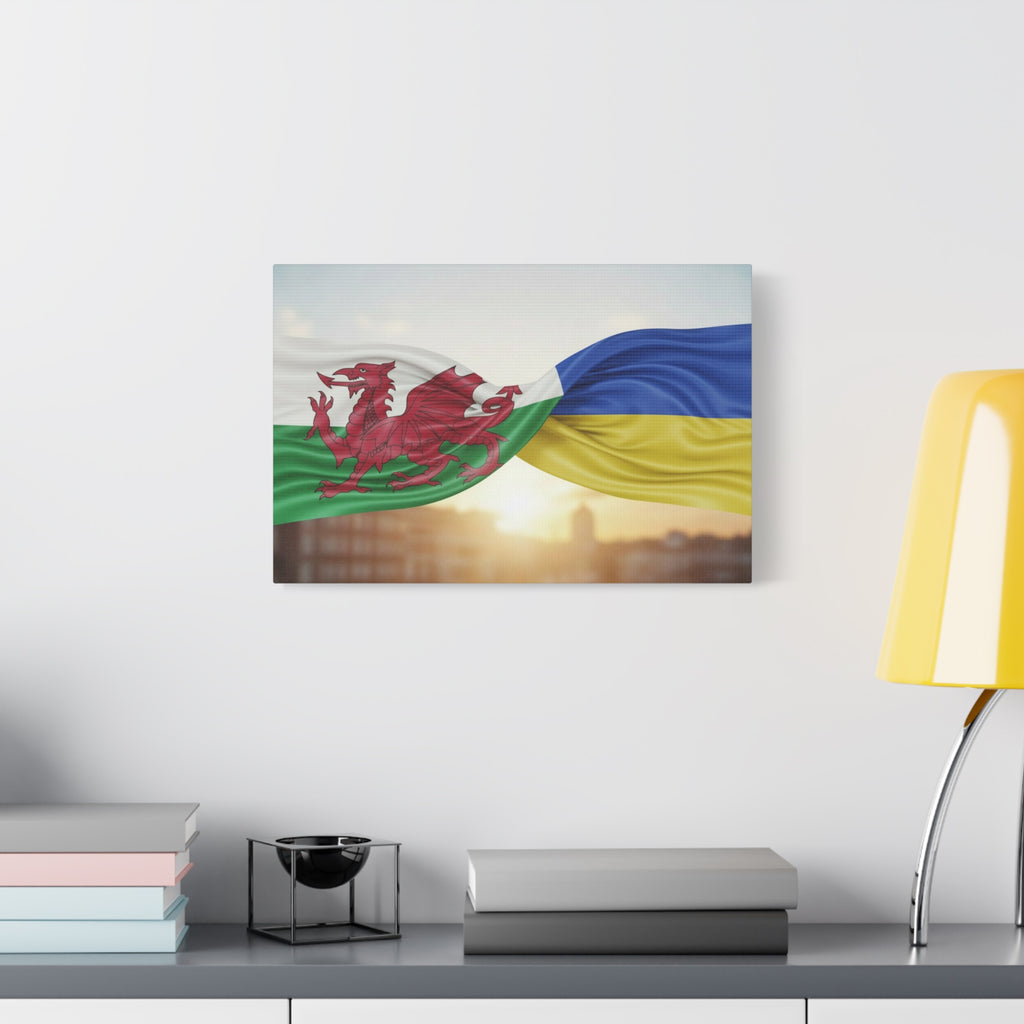 Wales and Ukraine Flags Matte Canvas Print — Stretched Wall Art