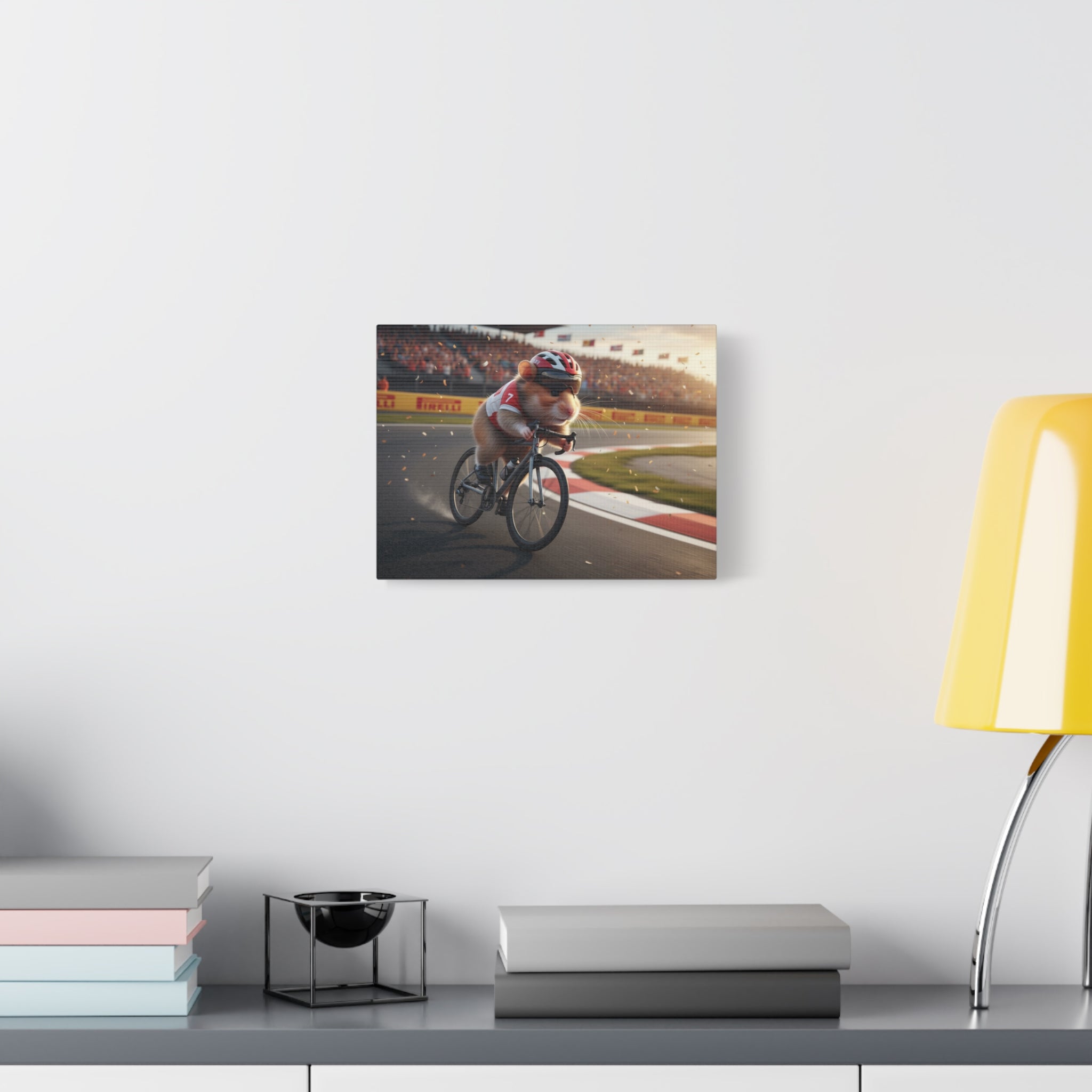 Cycling Hamster Canvas Art — Racing Hamster on Bike Matte Stretched Wall Art