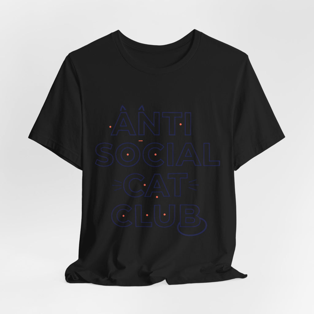 Outline 'ANTI SOCIAL CAT CLUB' Typography Tee | hollow font, minimalist outline text shirt