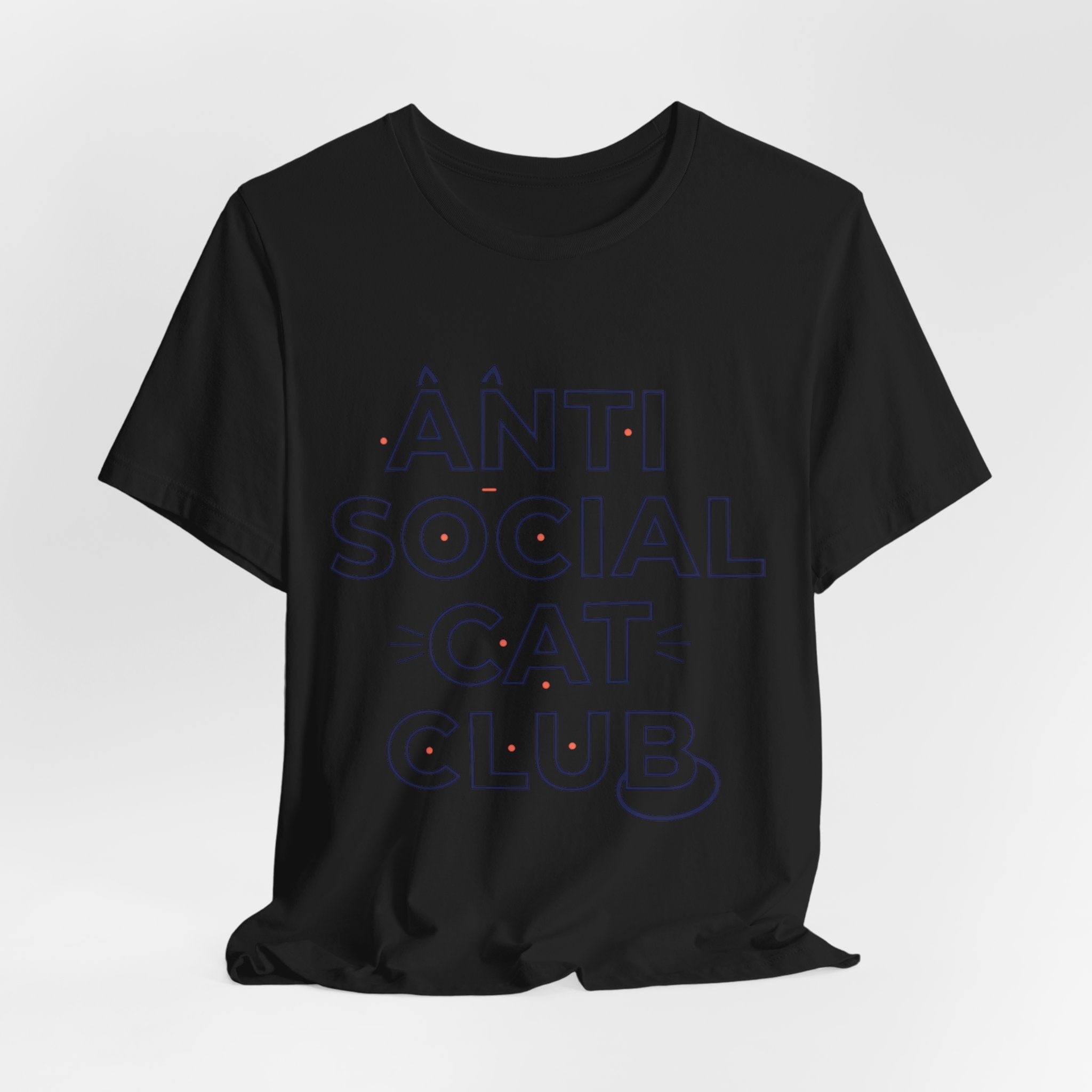 Outline 'ANTI SOCIAL CAT CLUB' Typography Tee | hollow font, minimalist outline text shirt