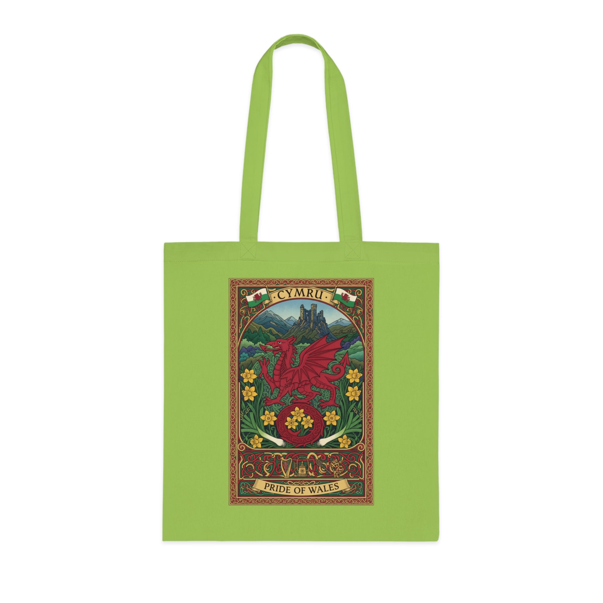 Wales Pride Tote — Cymru Red Dragon Cotton Tote (Vintage Celtic Floral Design)