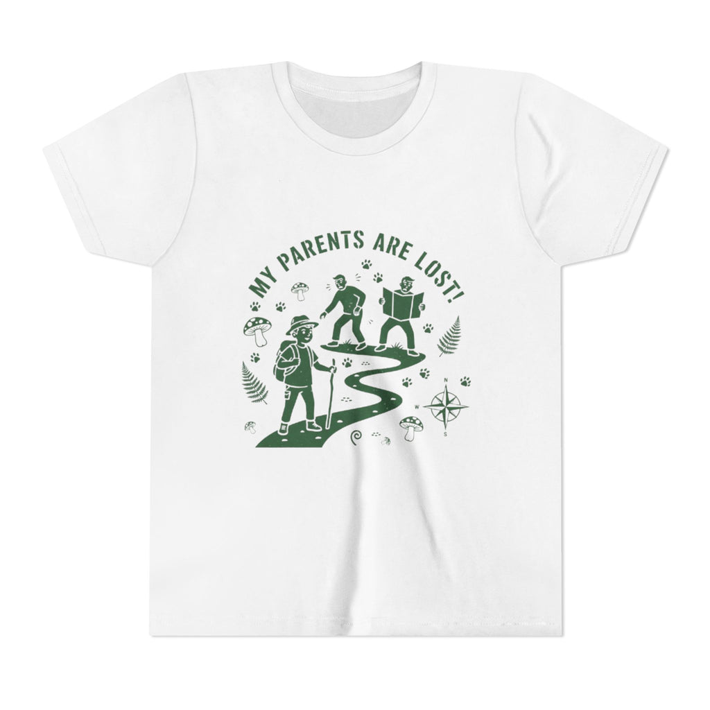 Youth Tee — “My Parents Are Lost” Funny Camping Kids T-Shirt