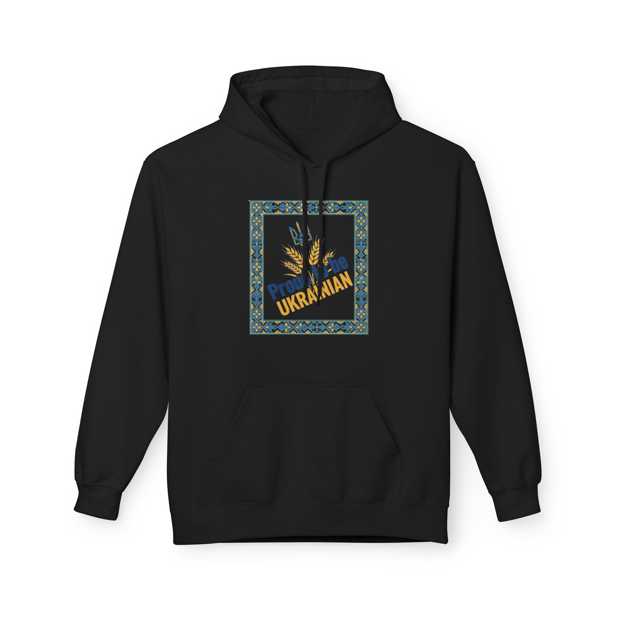 Proud to Be Ukrainian Hoodie — Blue & Yellow Trident Graphic