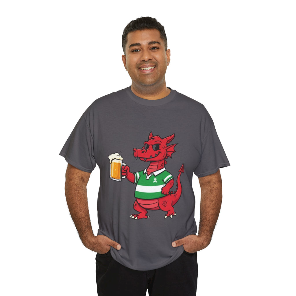 Dragon Cheers T‑Shirt — Cute Red Dragon Holding Beer Graphic Tee