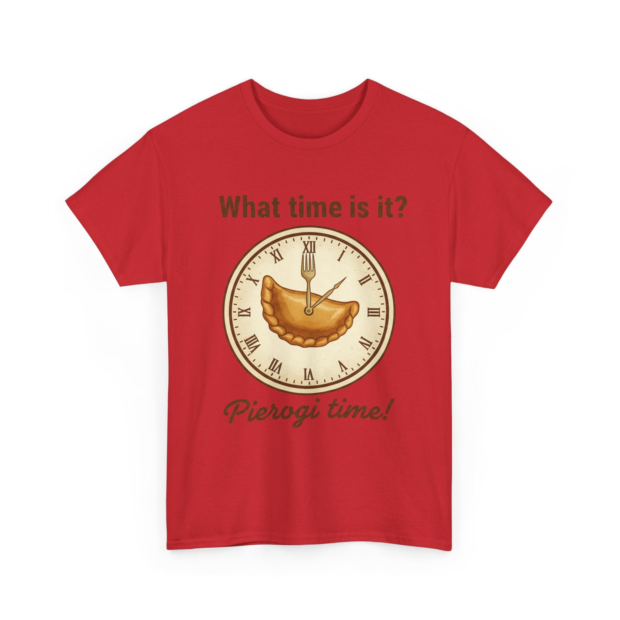 Pierogi Time T‑Shirt — "What time is it? Pierogi time!" Vintage Clock Food Tee