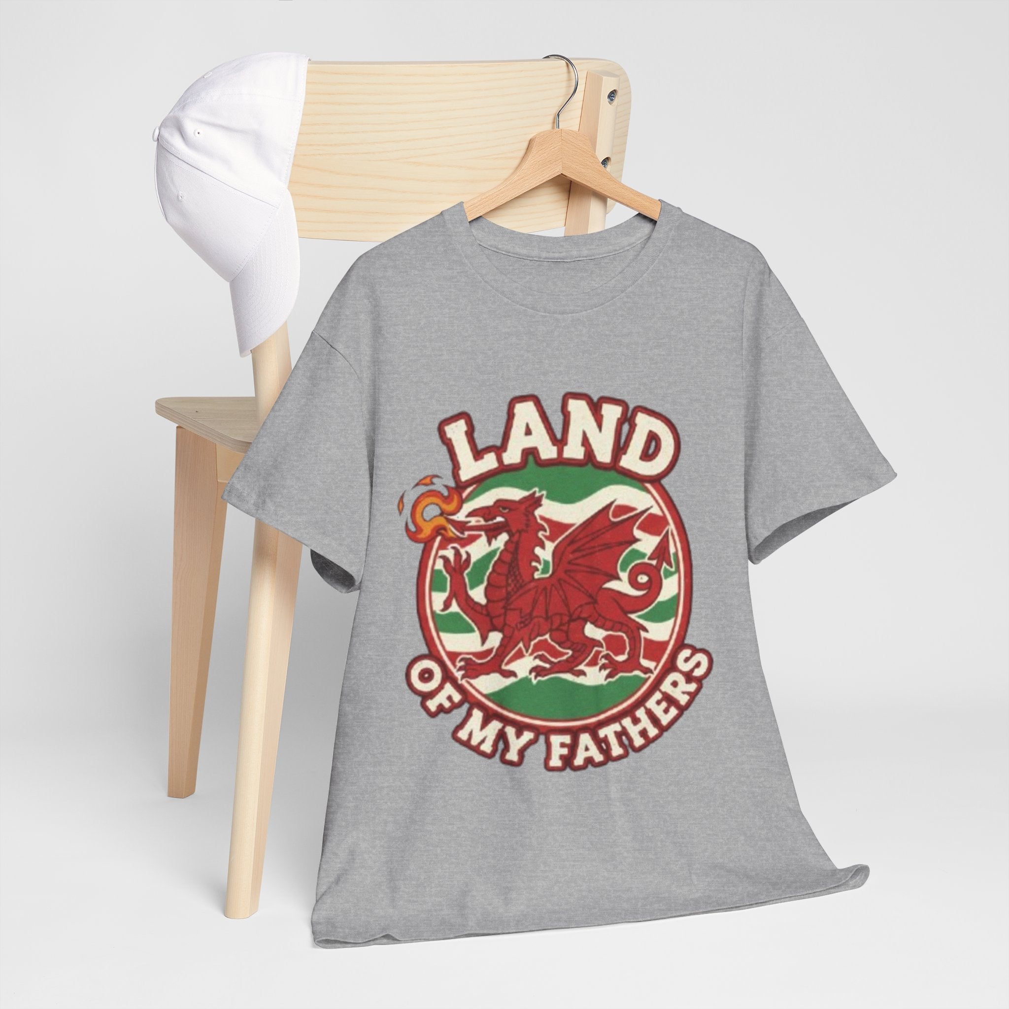 Land of My Fathers T‑Shirt — Welsh Dragon Vintage Crest Tee