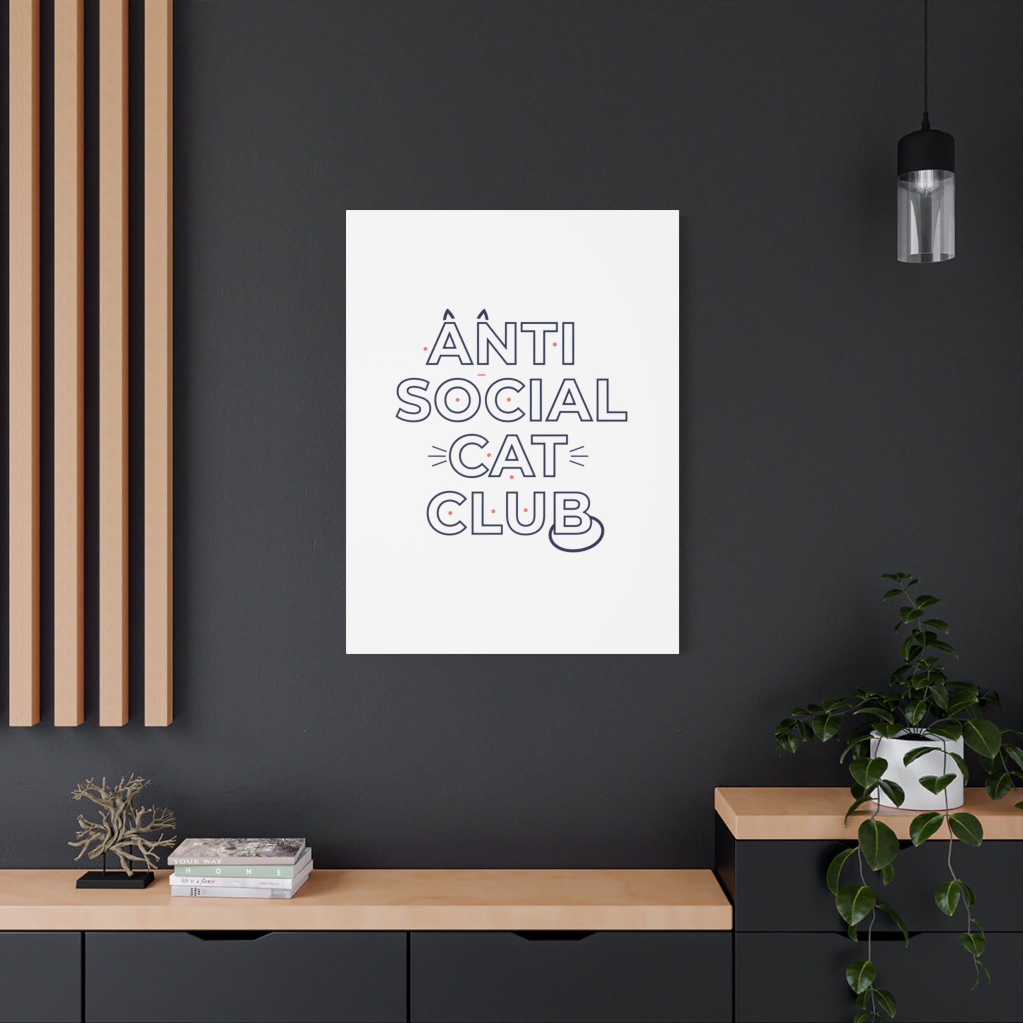 Anti Social Cat Club Canvas | Outline-Only Typography, Hollow Letter Art