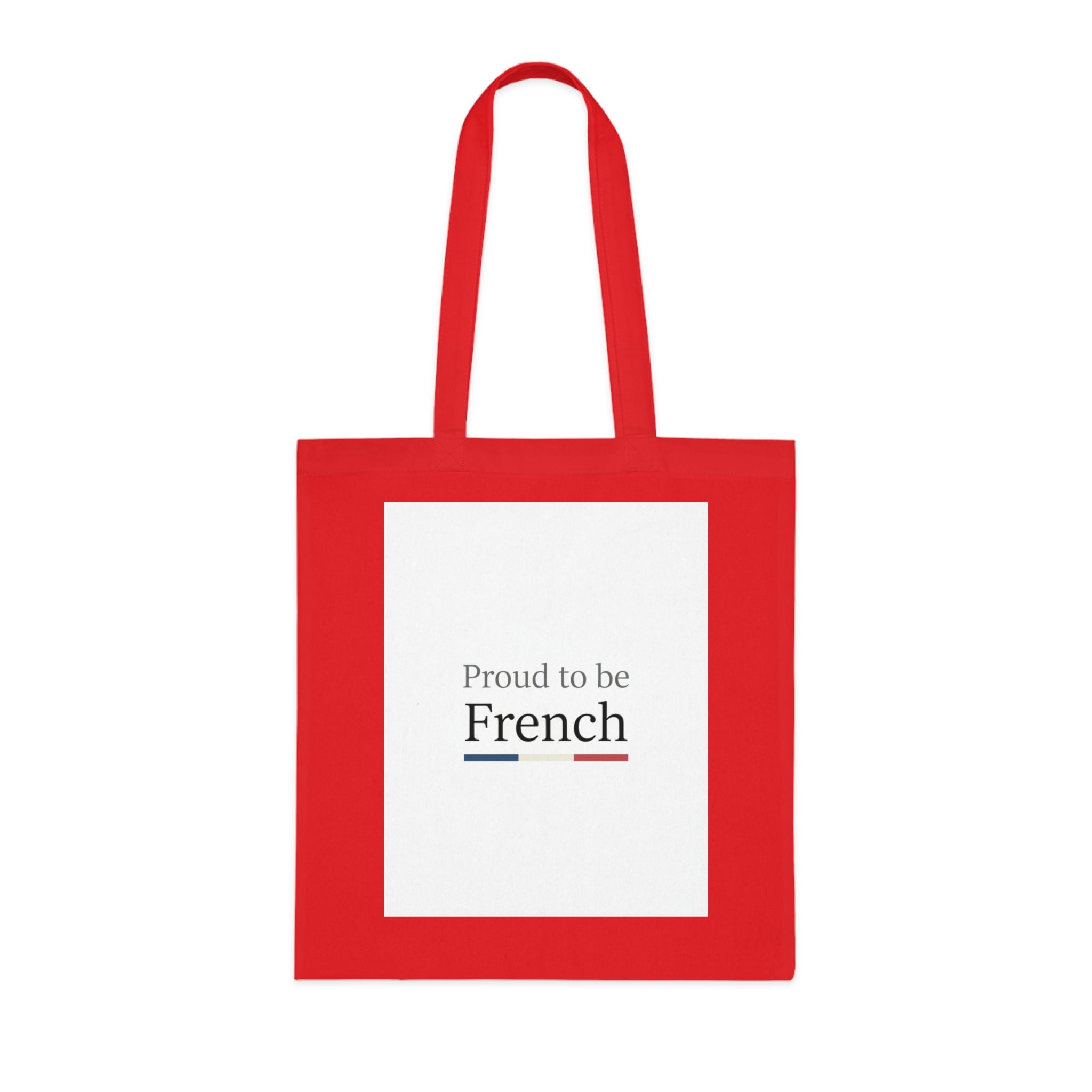 Proud to be French Cotton Tote Bag — French Flag Text Eco Market Tote