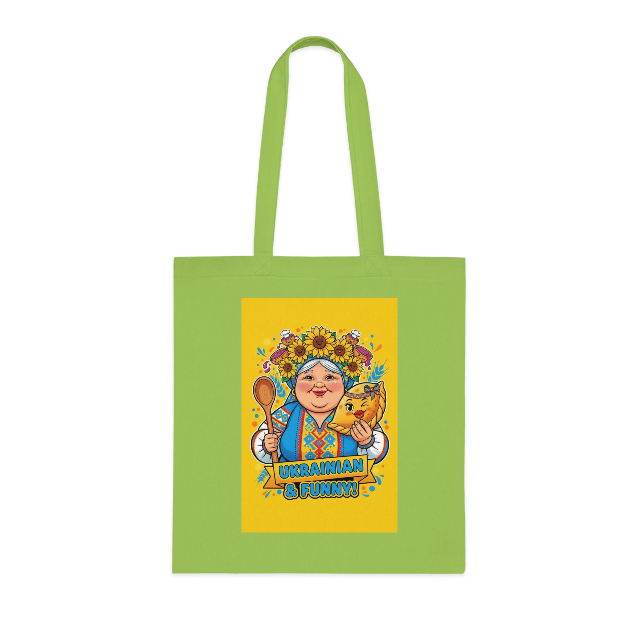 Ukrainian Grandma Illustration Cotton Tote — Folk Art Market Bag