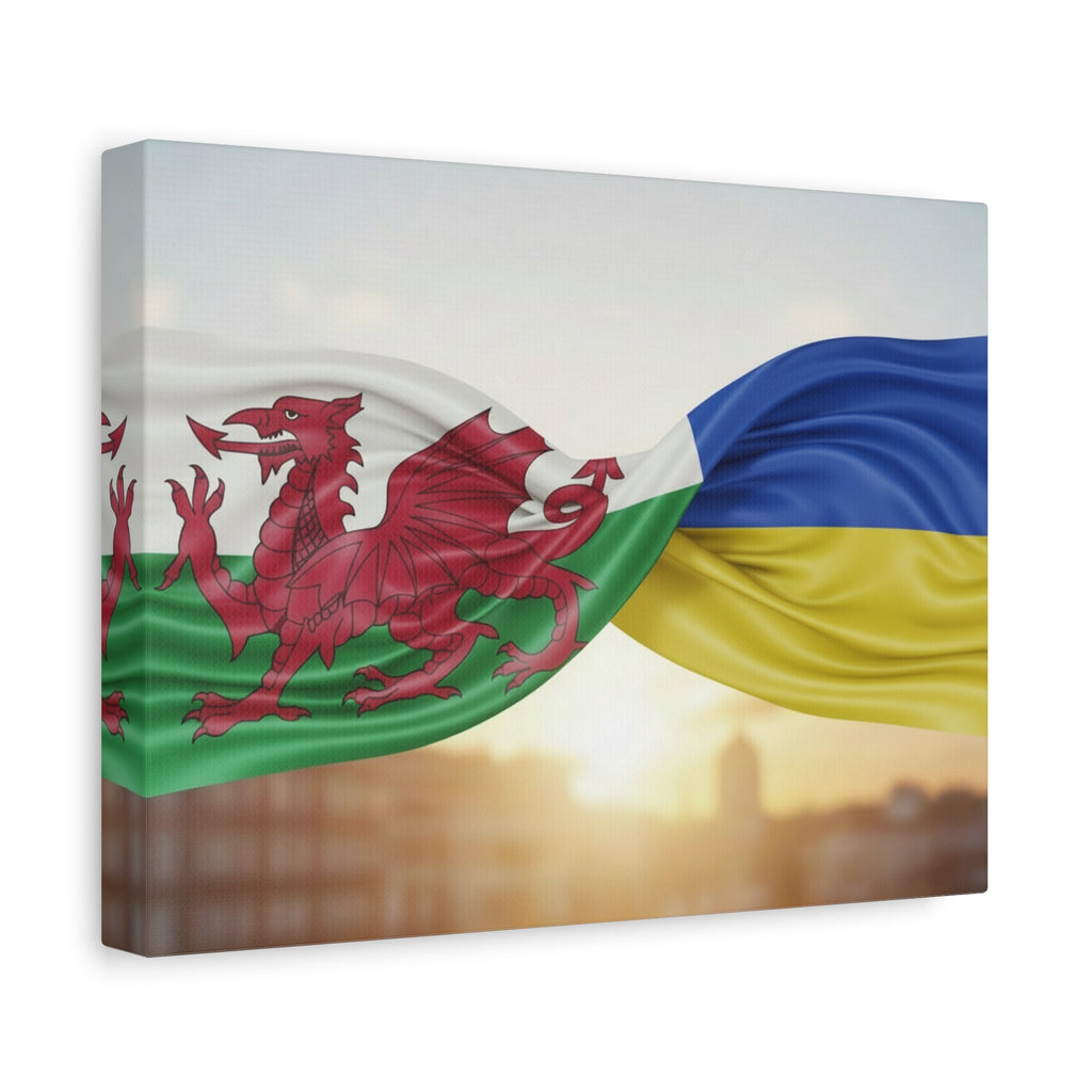 Wales and Ukraine Flags Matte Canvas Print — Stretched Wall Art