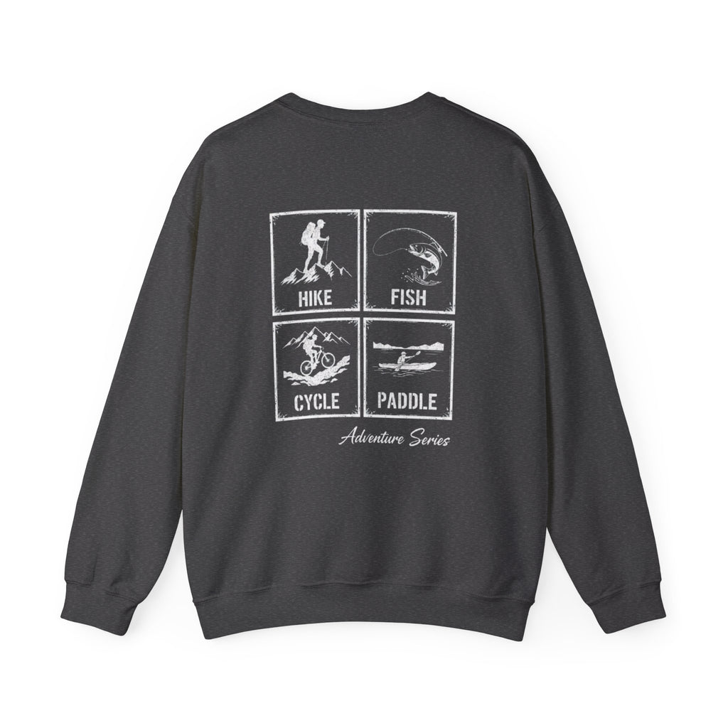 Adventure Crewneck Sweatshirt — Hike Fish Cycle Paddle Logo