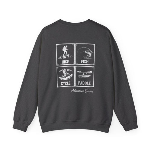 Adventure Crewneck Sweatshirt — Hike Fish Cycle Paddle Logo