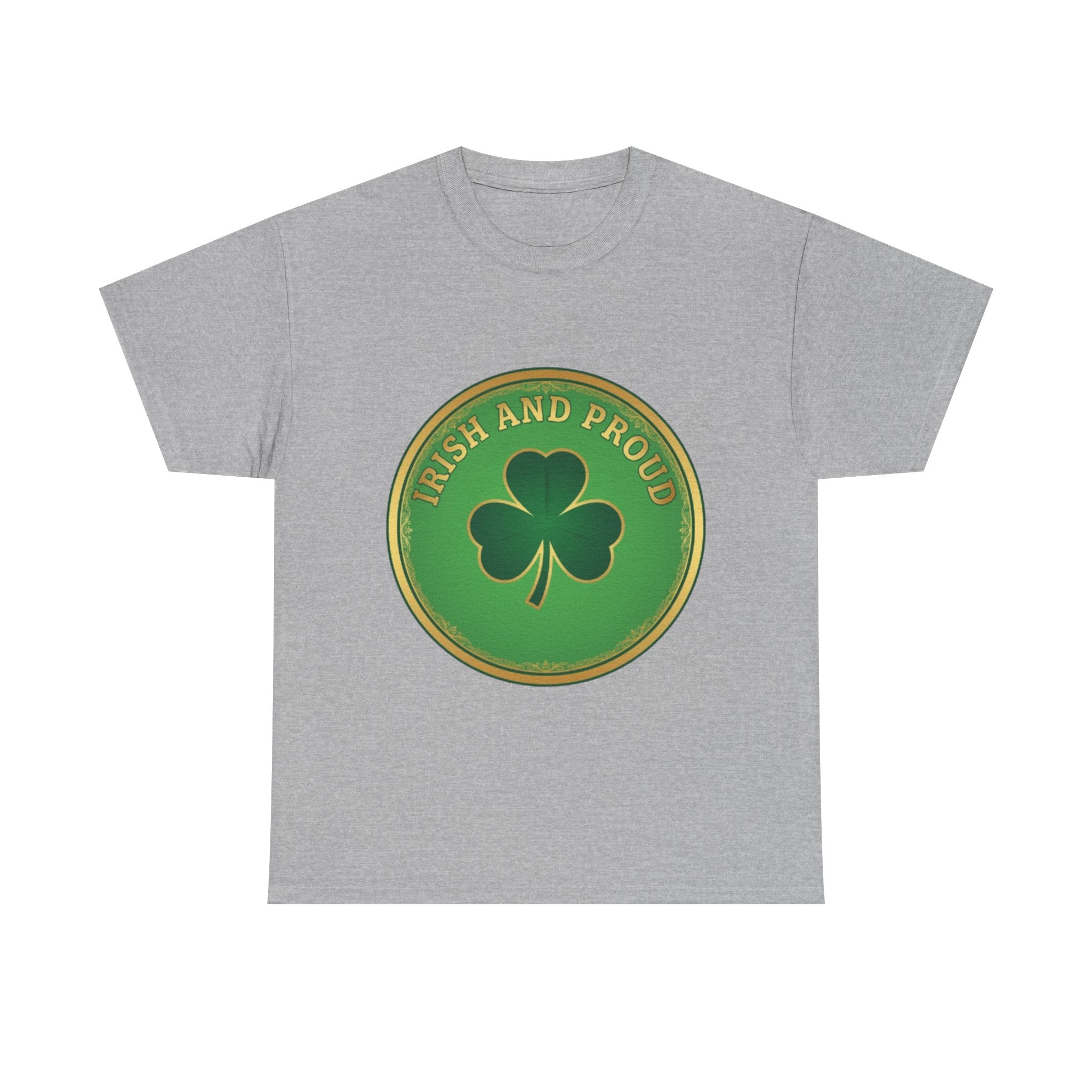 Irish and Proud T-Shirt — Green Shamrock Emblem Tee for St. Patrick's Day