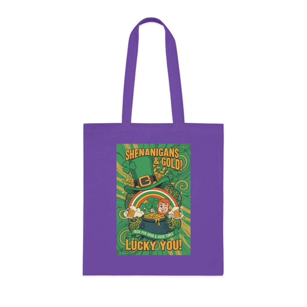 St. Patrick’s Day Tote Bag — “Shenanigans & Gold! Lucky You!” Cotton Grocery Tote