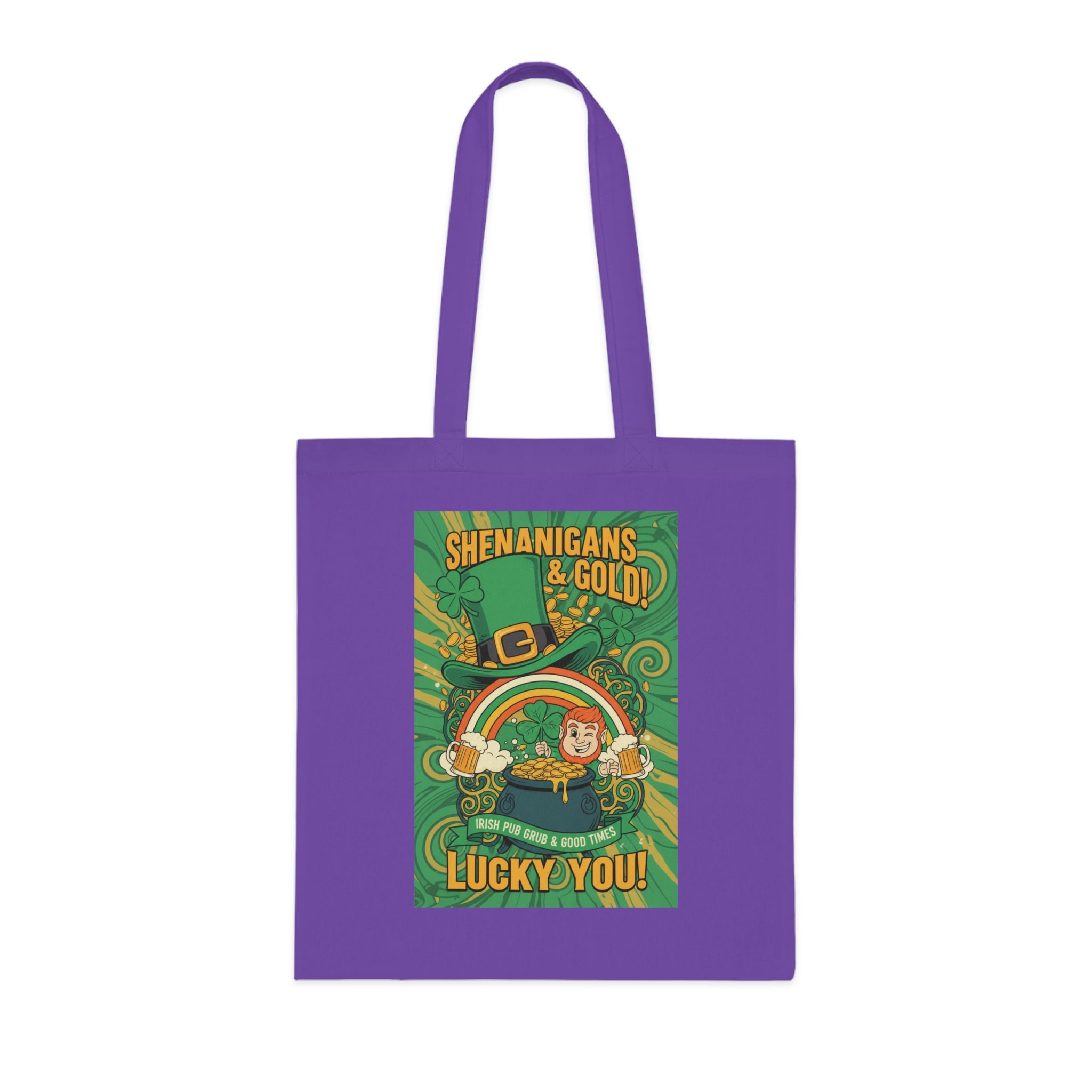 St. Patrick’s Day Tote Bag — “Shenanigans & Gold! Lucky You!” Cotton Grocery Tote