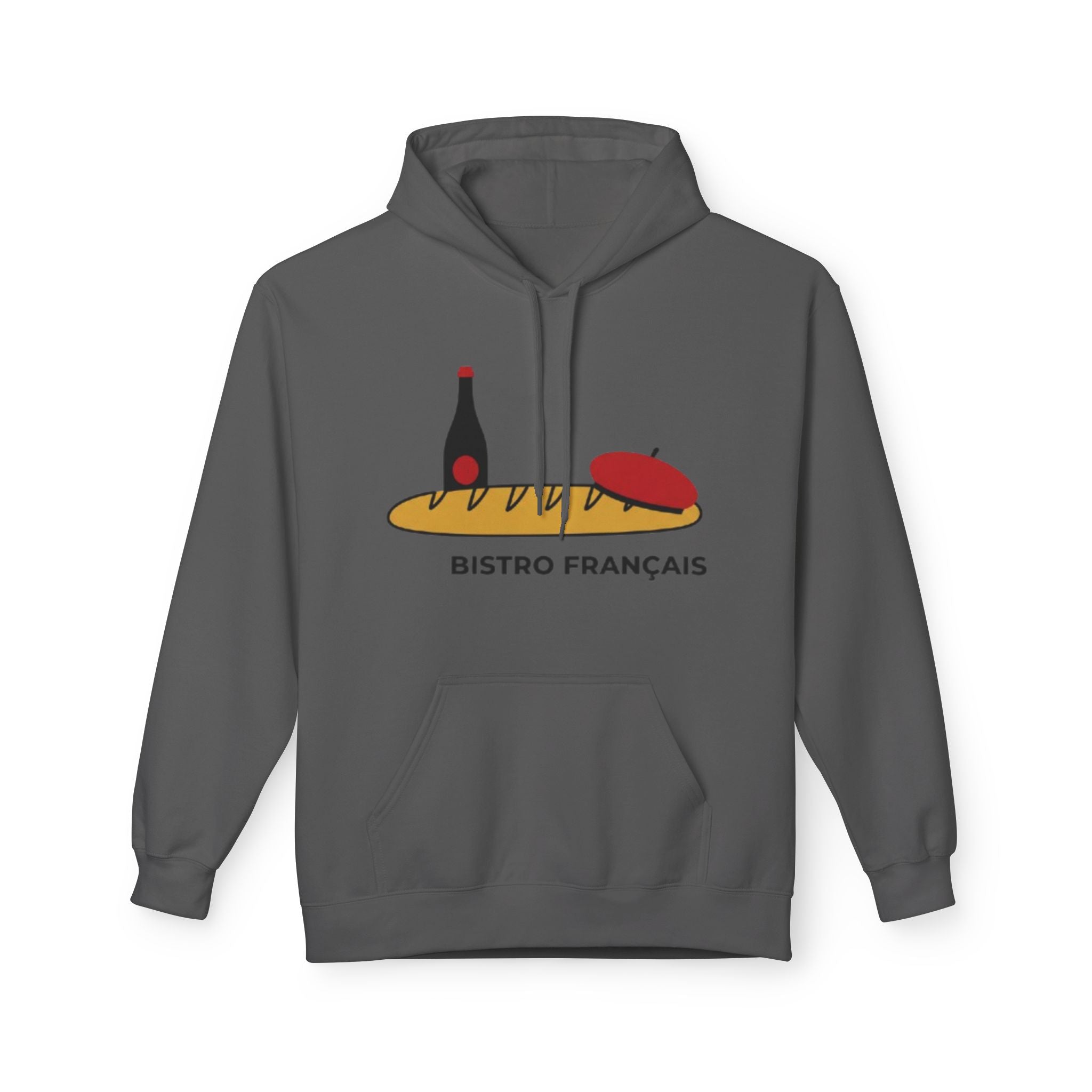Bistro Français Hoodie — French Bistro Bread, Wine & Beret Graphic